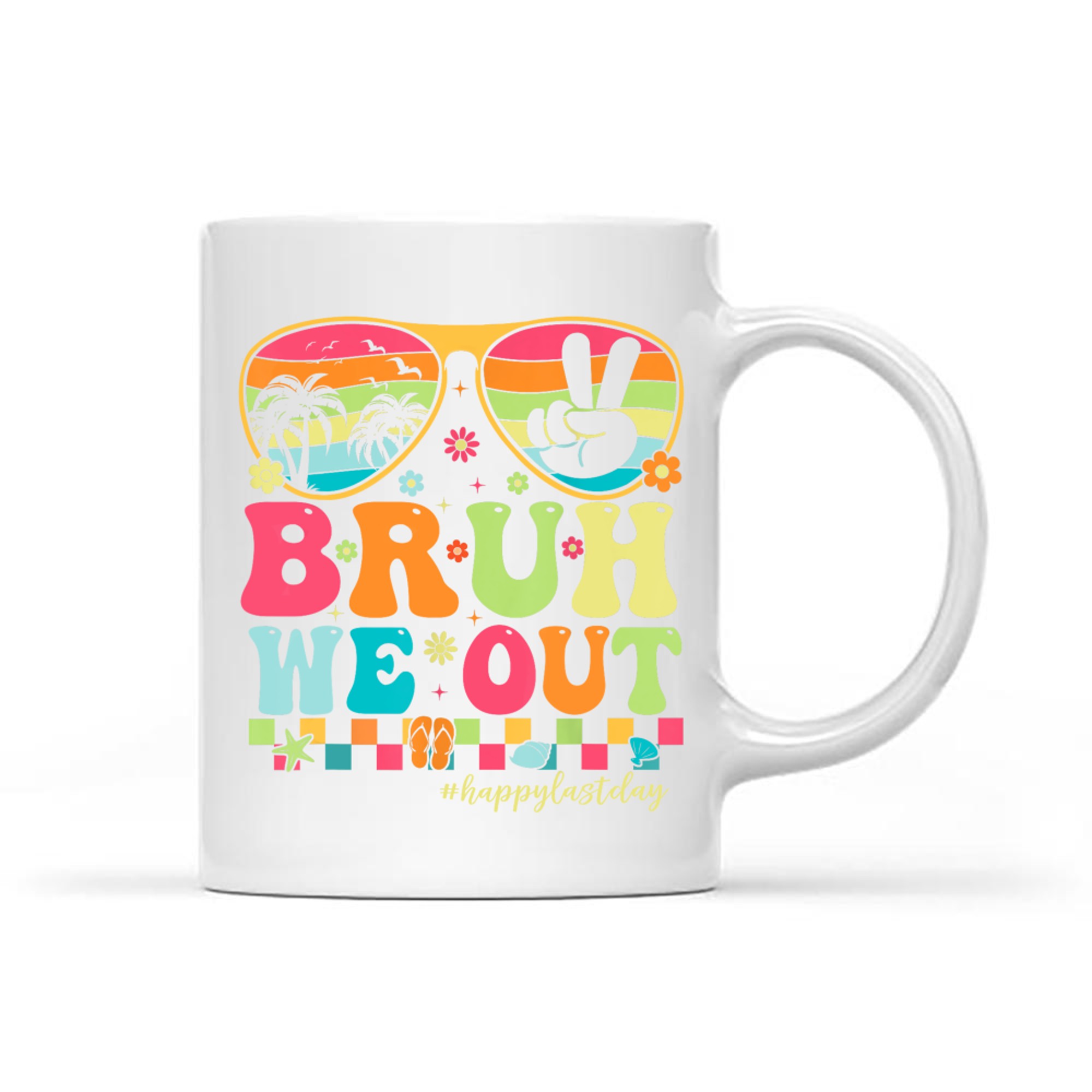 Bruh We Out Retro Groovy Colorful Sunglasses Tropical Vibes Mug