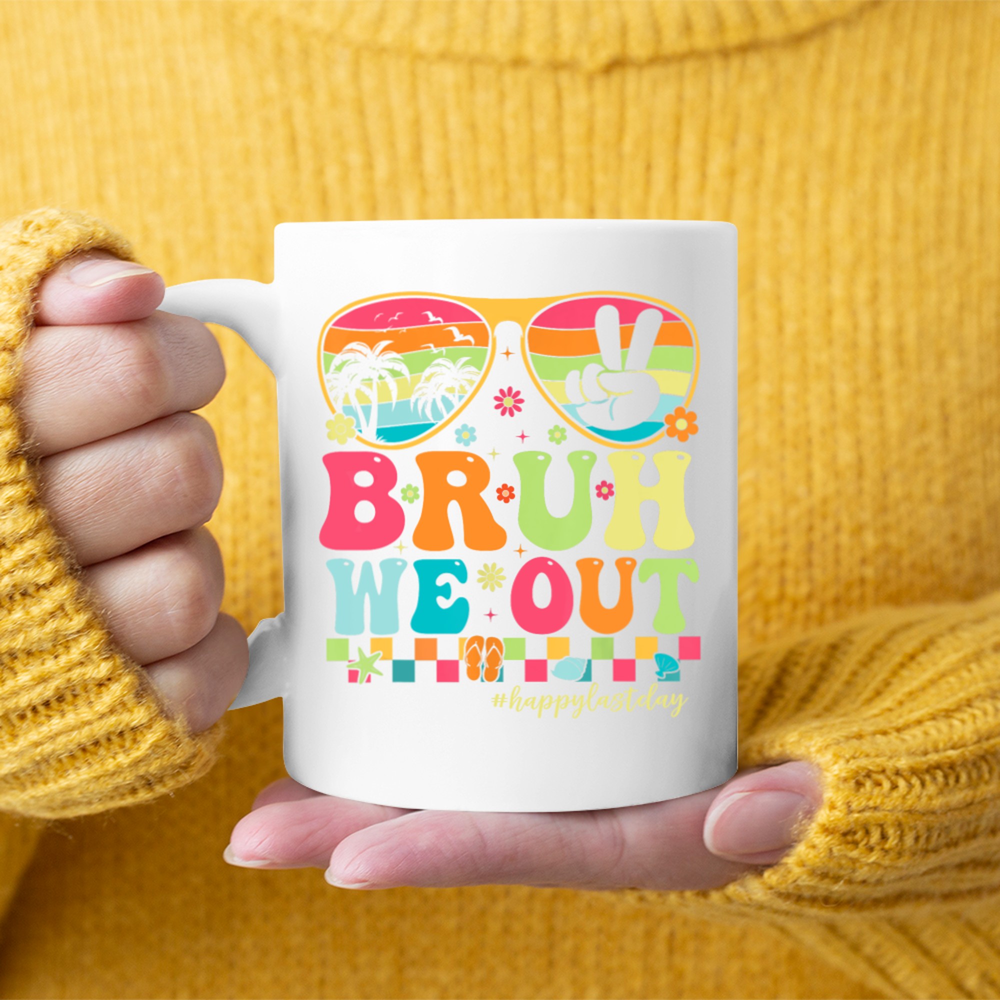 Bruh We Out Retro Groovy Colorful Sunglasses Tropical Vibes Mug