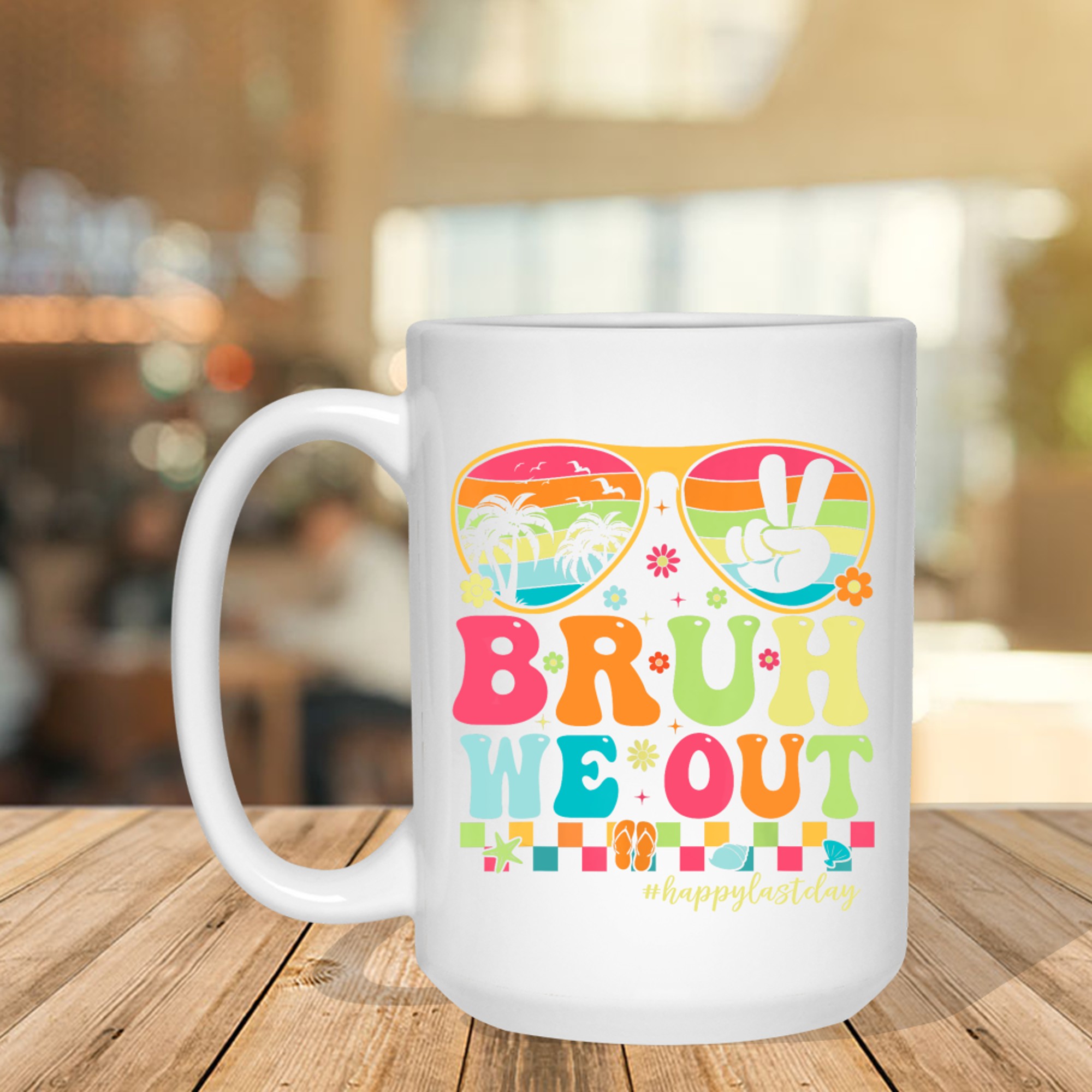 Bruh We Out Retro Groovy Colorful Sunglasses Tropical Vibes Mug