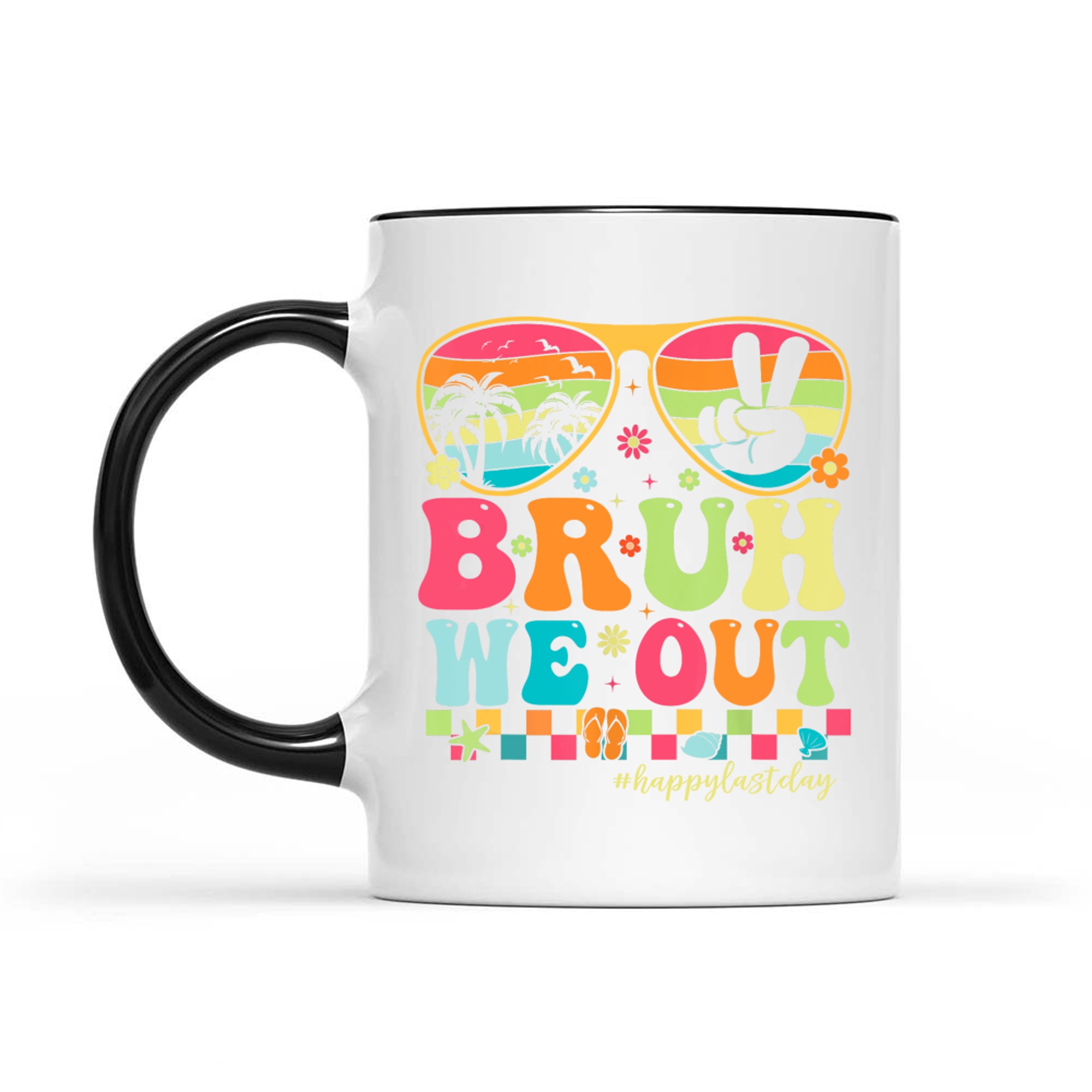 Bruh We Out Retro Groovy Colorful Sunglasses Tropical Vibes Mug