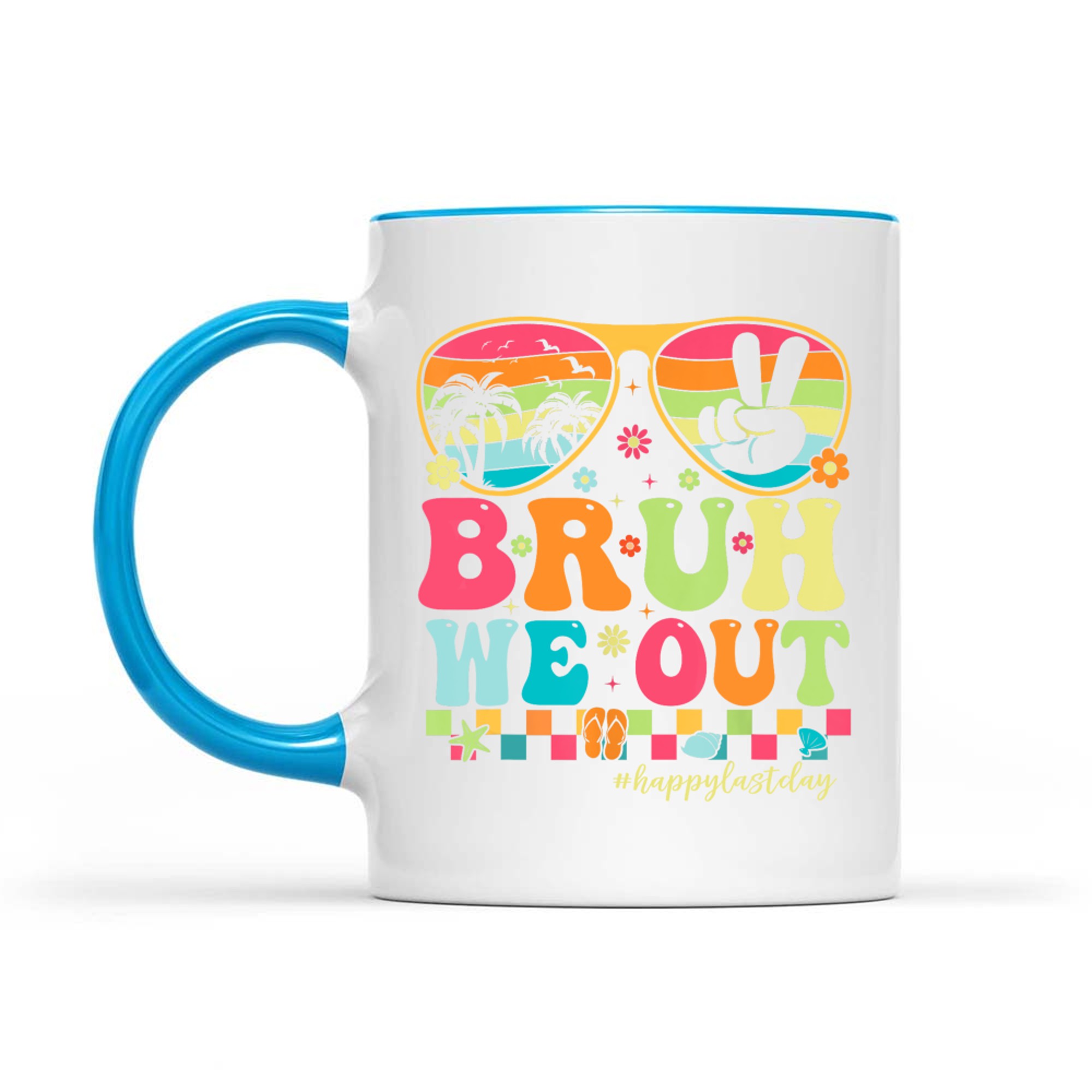 Bruh We Out Retro Groovy Colorful Sunglasses Tropical Vibes Mug