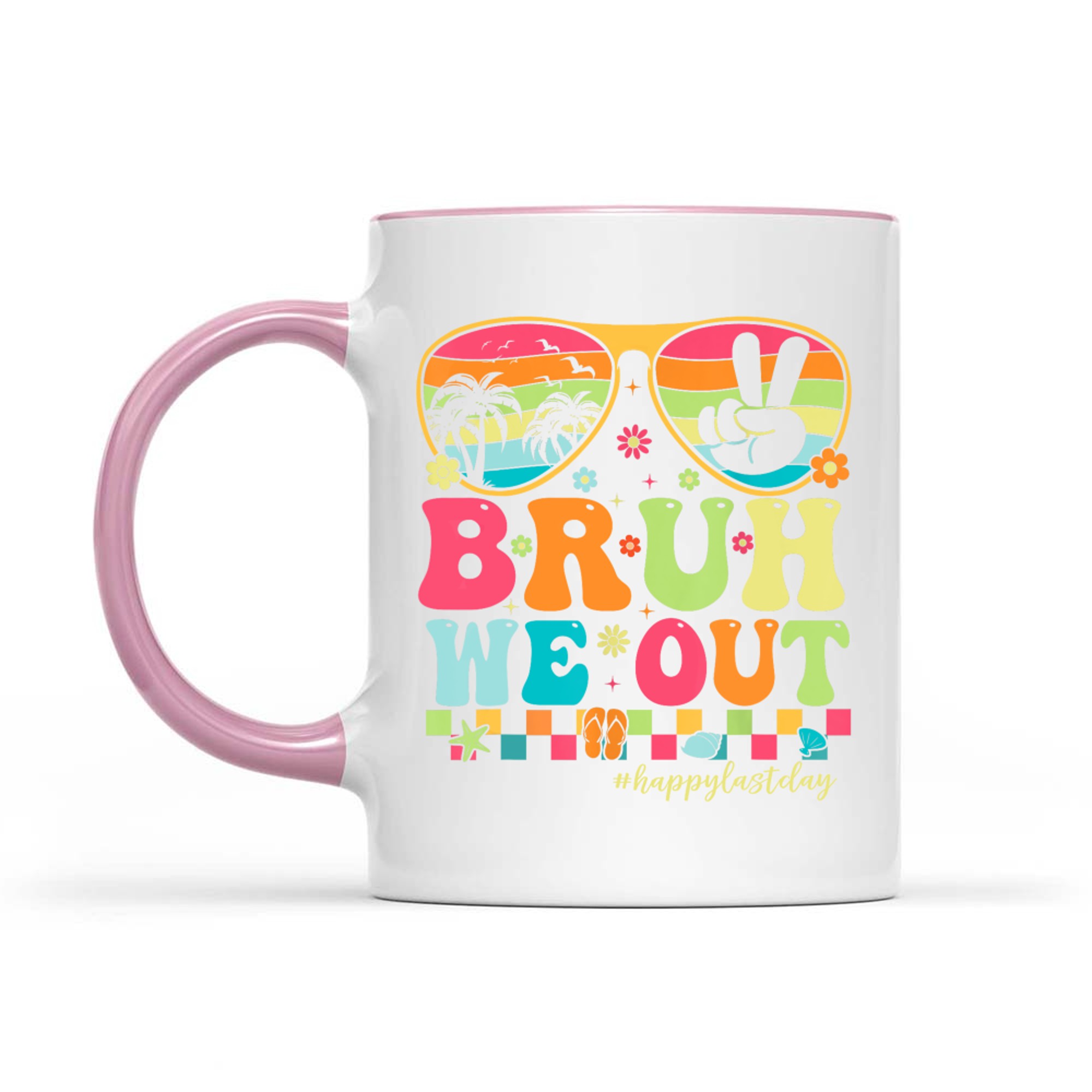 Bruh We Out Retro Groovy Colorful Sunglasses Tropical Vibes Mug