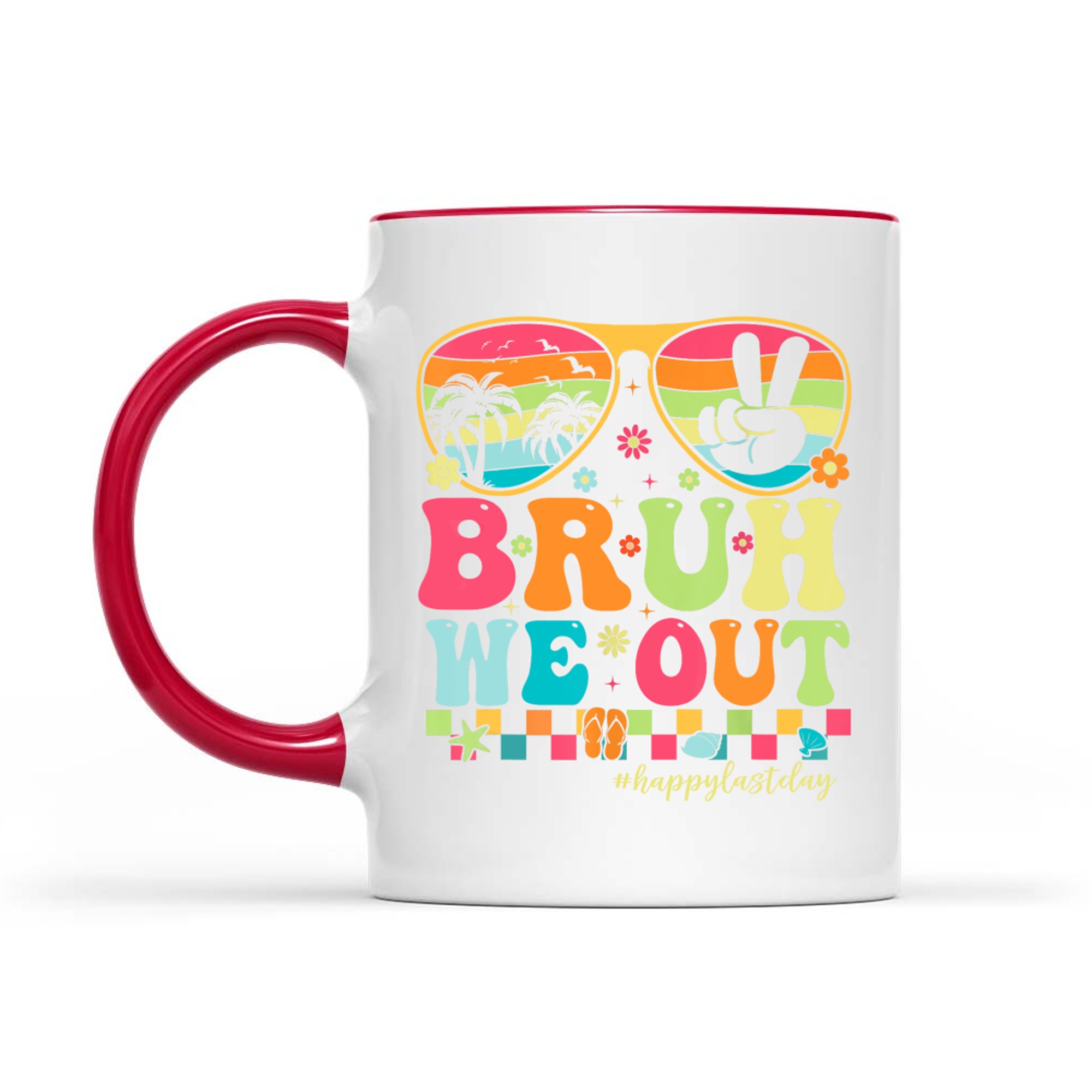 Bruh We Out Retro Groovy Colorful Sunglasses Tropical Vibes Mug