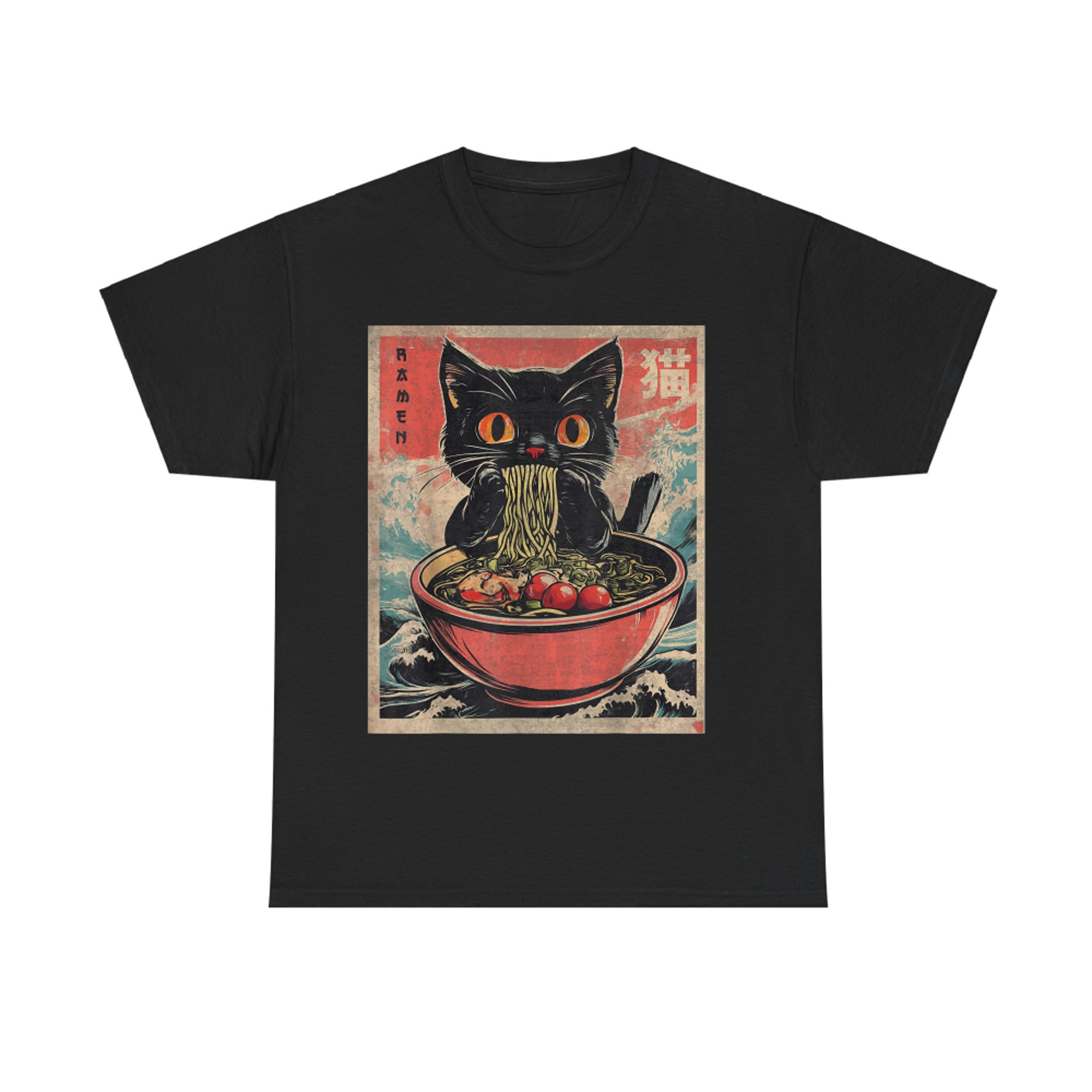 Cat Ramen Japanese Funny Graphic Kawaii Cat Anime T-Shirt