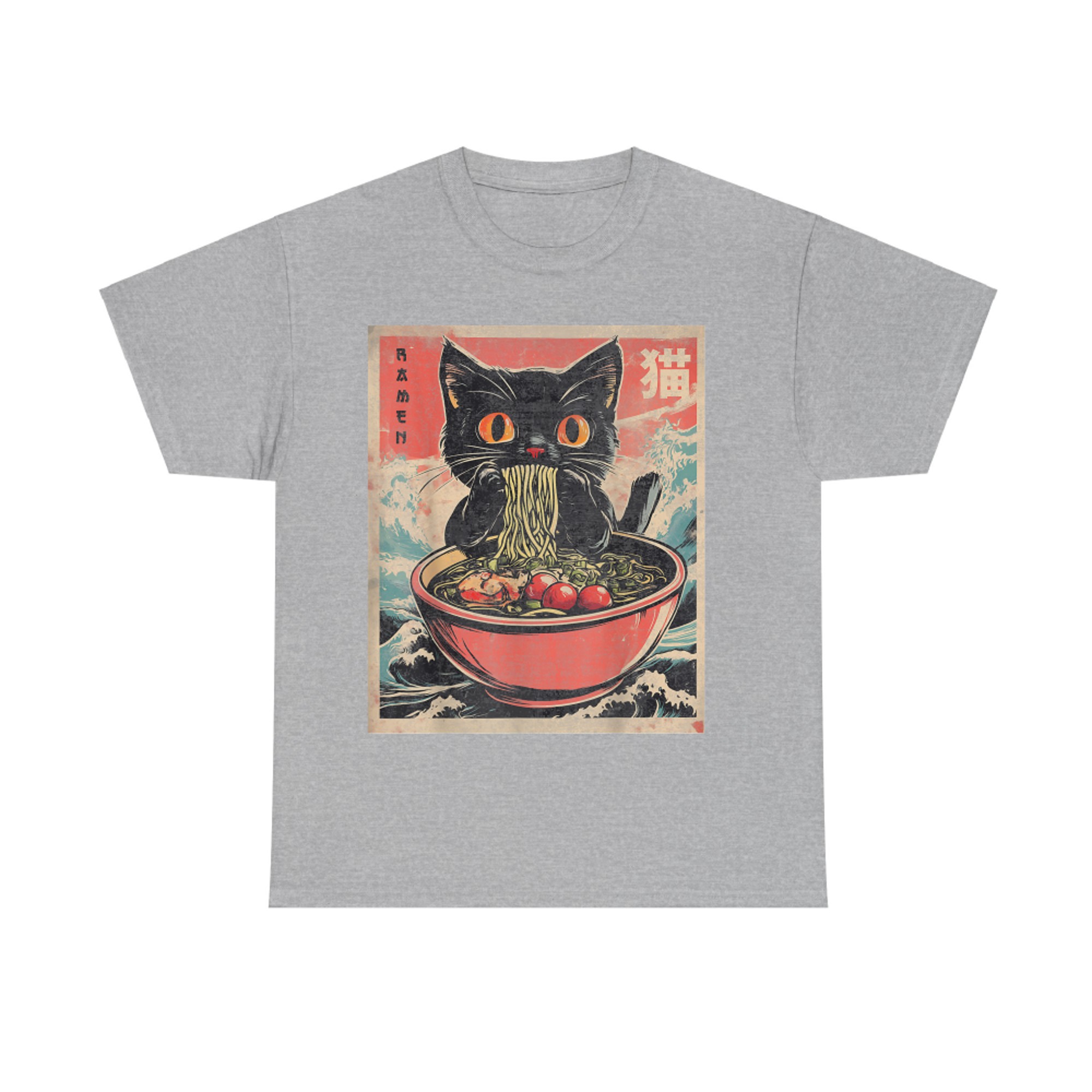Cat Ramen Japanese Funny Graphic Kawaii Cat Anime T-Shirt