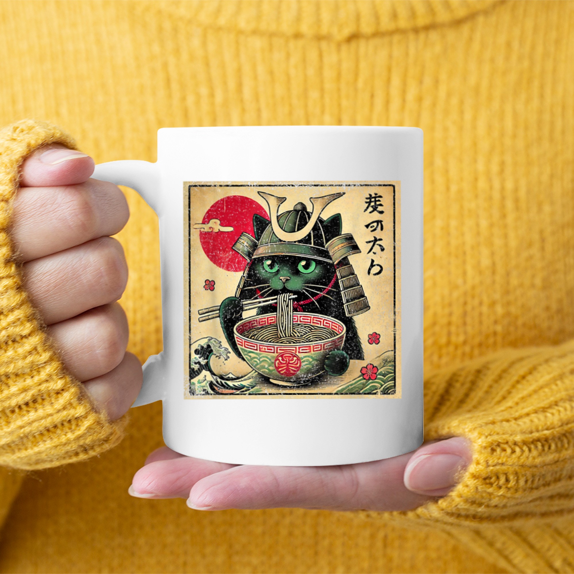 Cat Ramen Japanese Funny Samurai Kawaii Cat Anime Mug