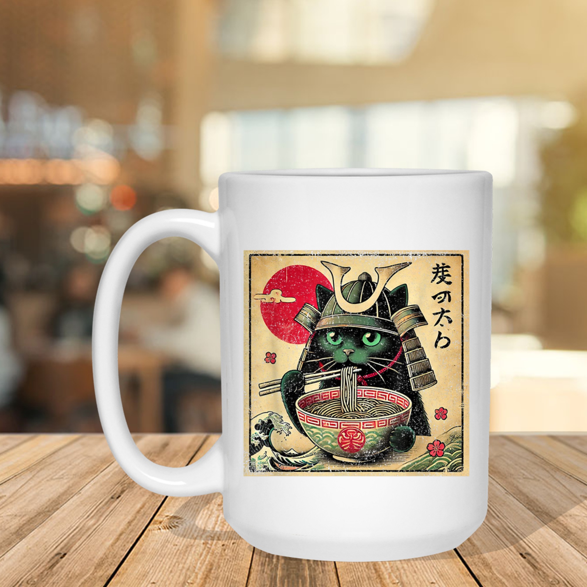 Cat Ramen Japanese Funny Samurai Kawaii Cat Anime Mug