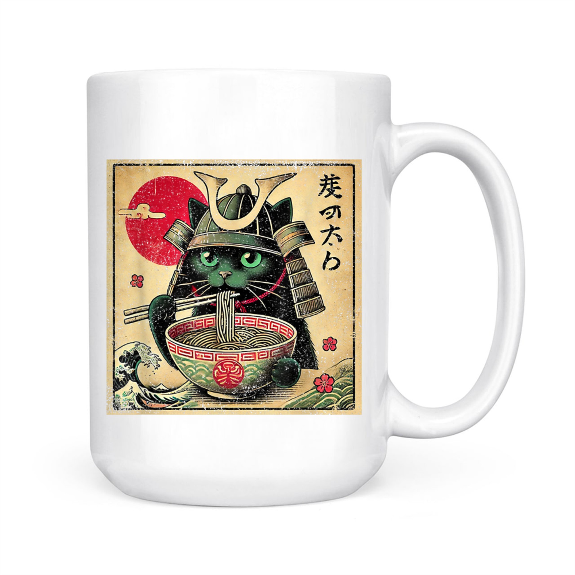 Cat Ramen Japanese Funny Samurai Kawaii Cat Anime Mug