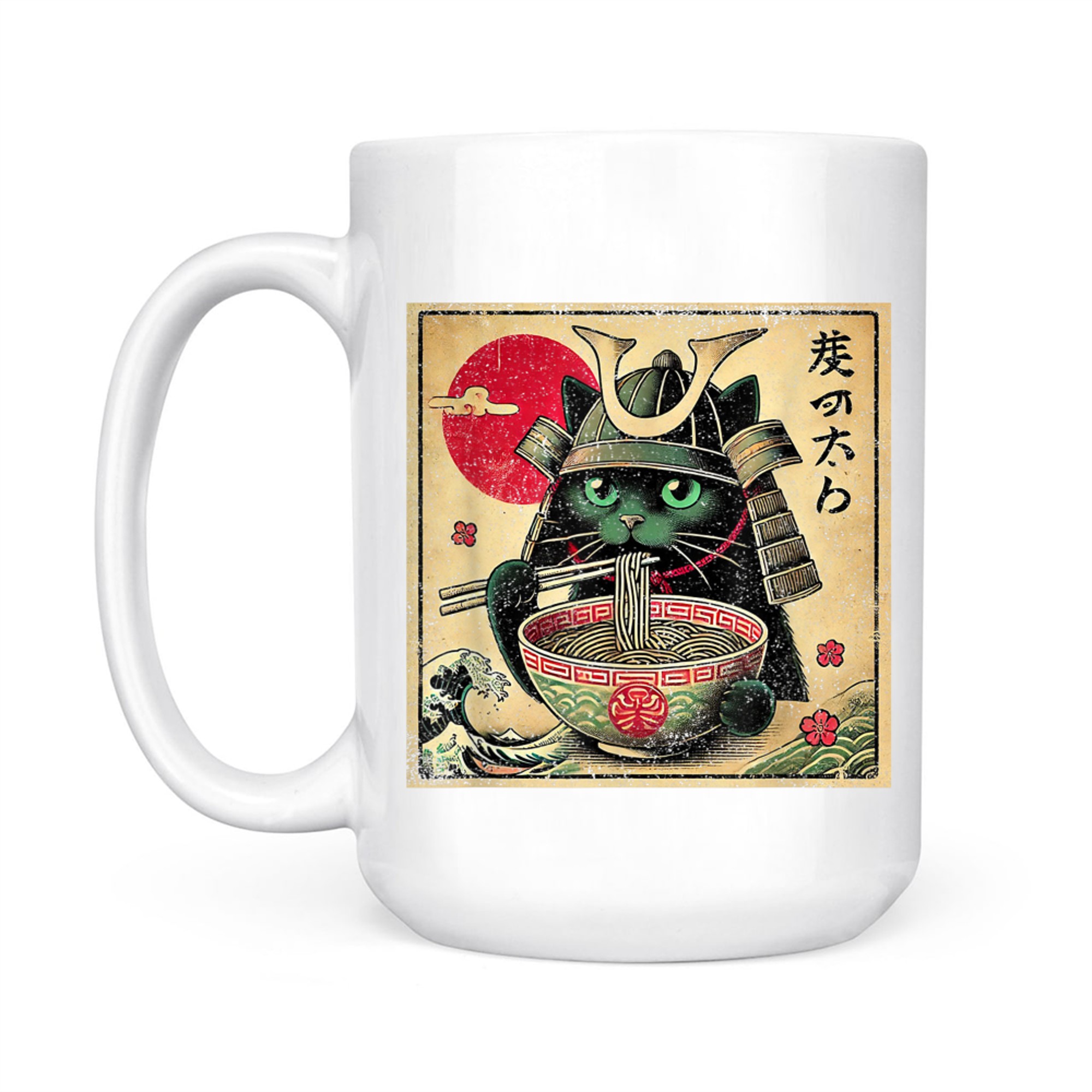 Cat Ramen Japanese Funny Samurai Kawaii Cat Anime Mug
