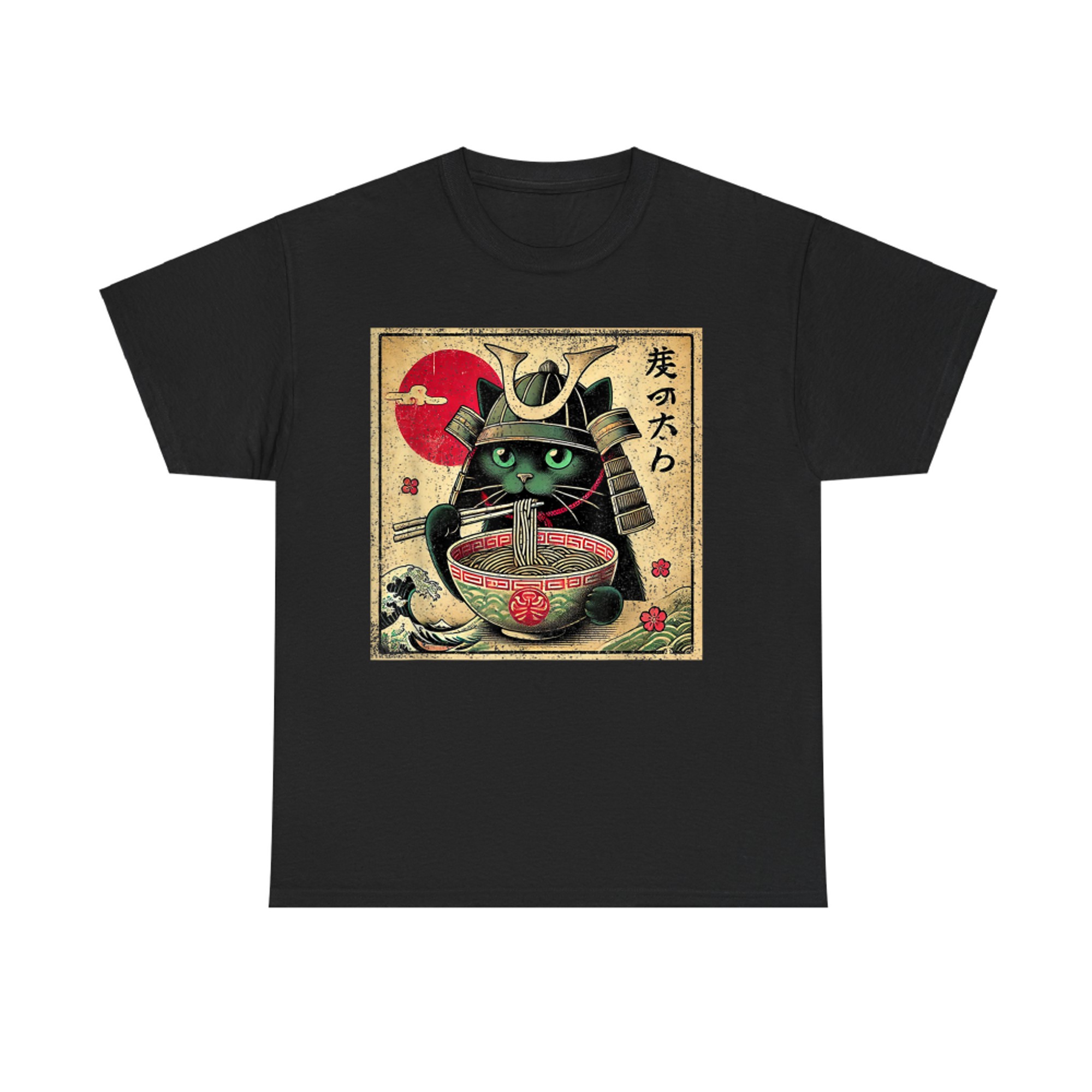 Cat Ramen Japanese Funny Samurai Kawaii Cat Anime T-Shirt