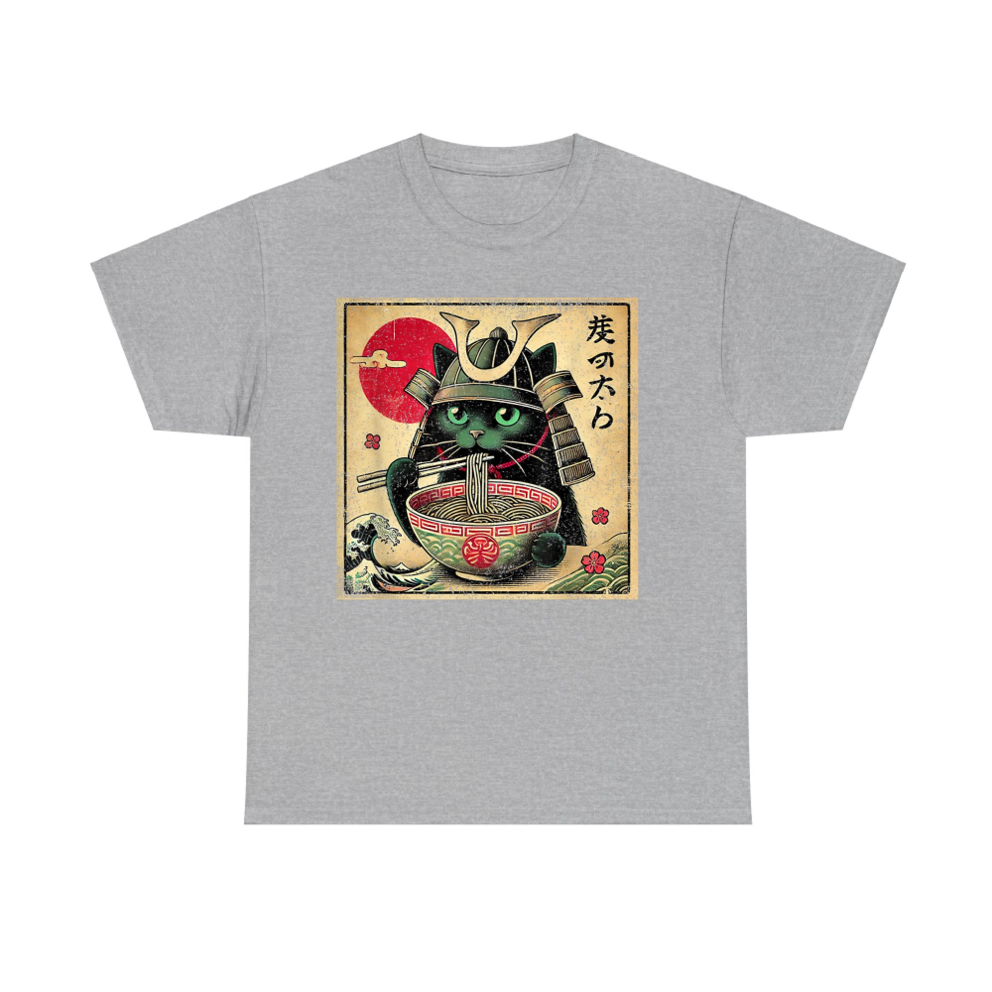 Cat Ramen Japanese Funny Samurai Kawaii Cat Anime T-Shirt