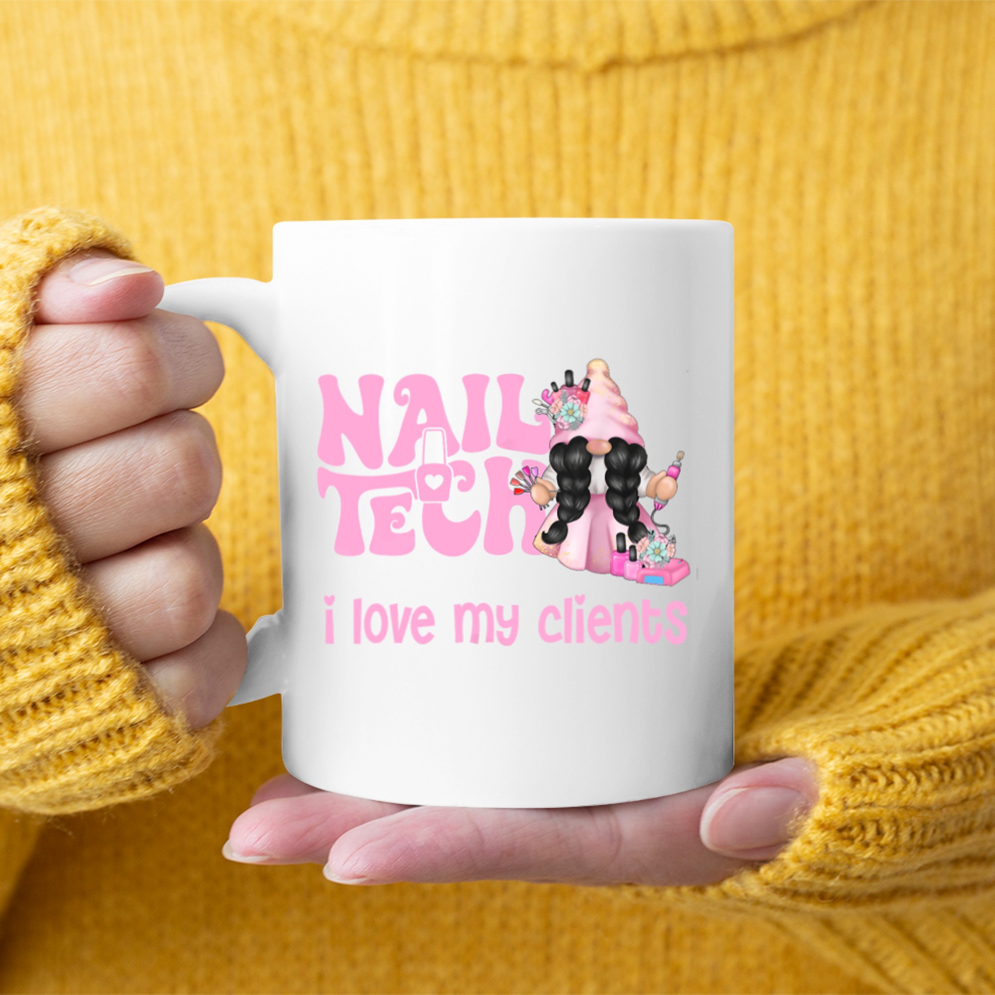 Cute Gnome I Love My Clients Nail Tech Manicure Pedicure Mug
