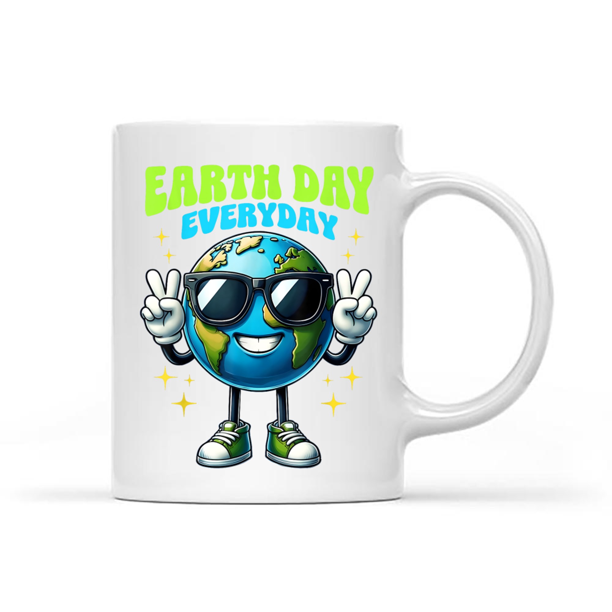 Earth Day Everyday Cool Earth Cartoon Sunglasses Peace Sign Eco Friendly Planet Mug