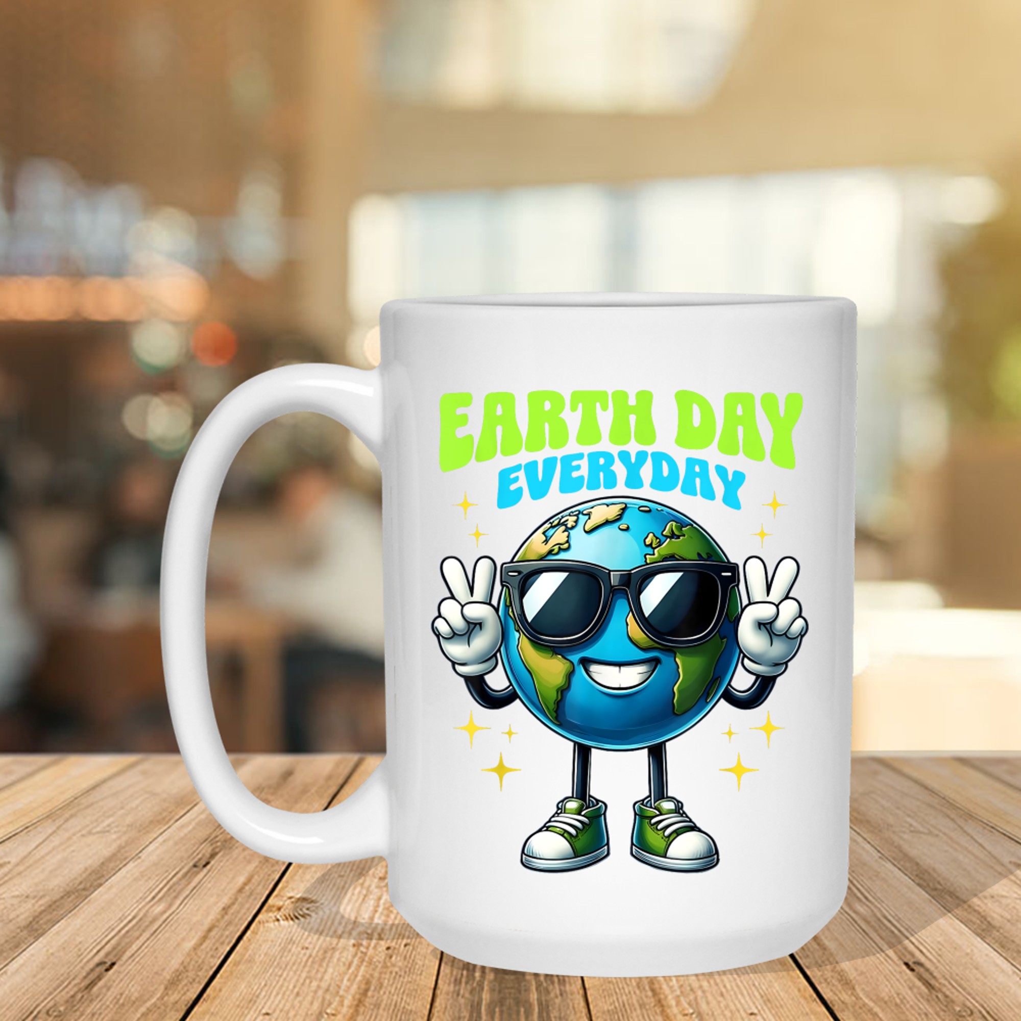 Earth Day Everyday Cool Earth Cartoon Sunglasses Peace Sign Eco Friendly Planet Mug