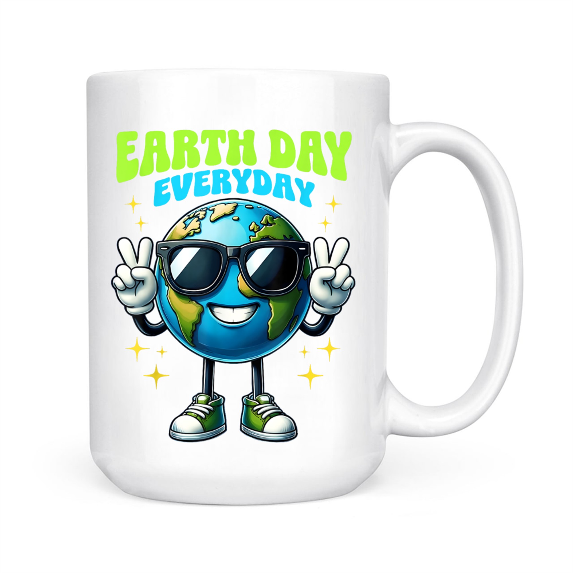 Earth Day Everyday Cool Earth Cartoon Sunglasses Peace Sign Eco Friendly Planet Mug