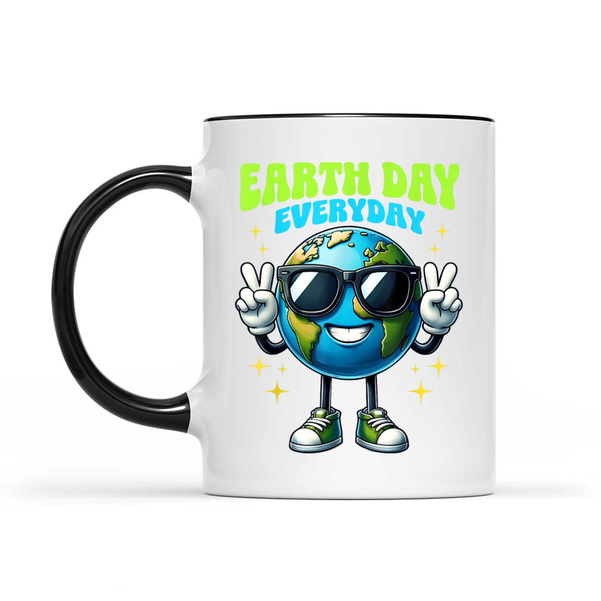 Earth Day Everyday Cool Earth Cartoon Sunglasses Peace Sign Eco Friendly Planet Mug