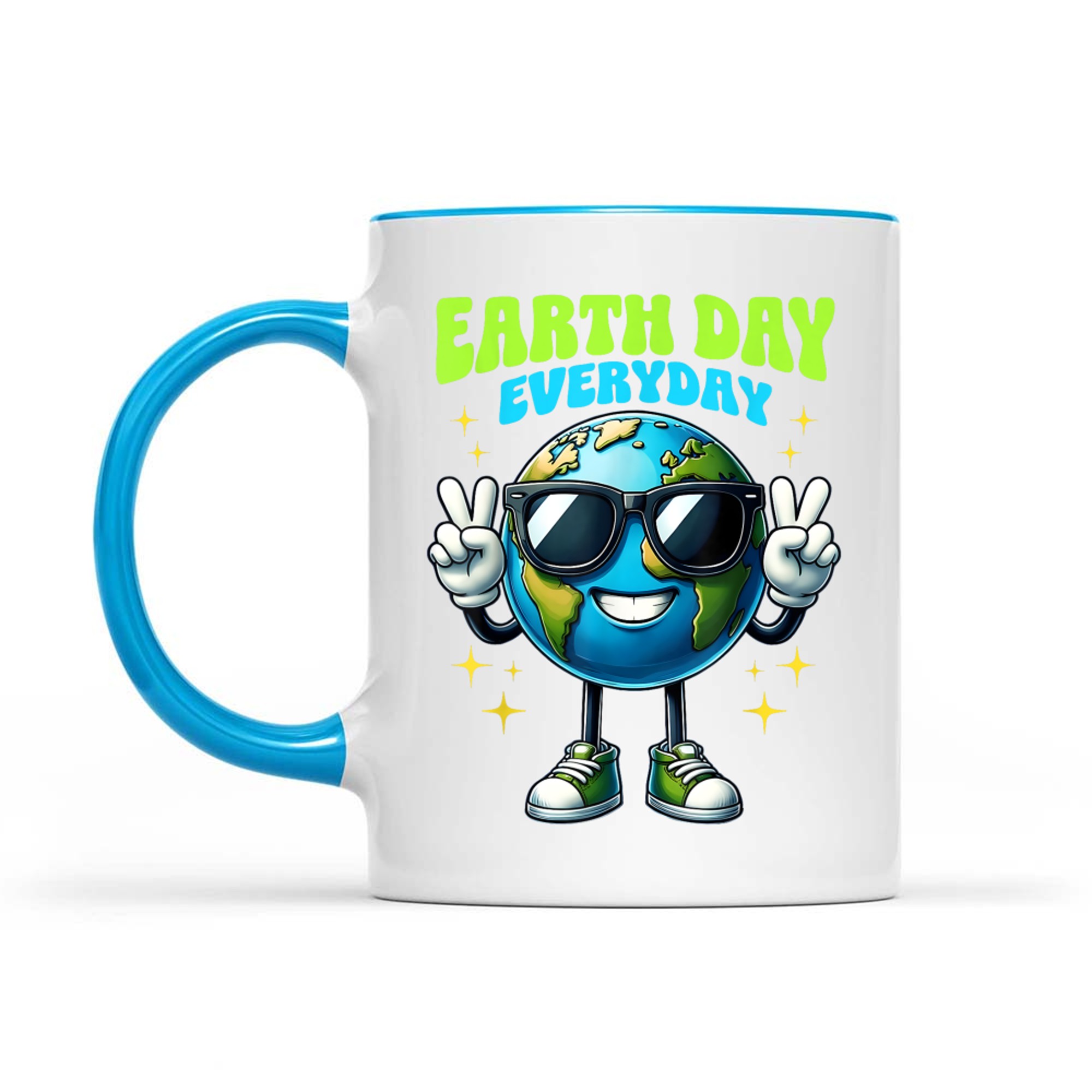 Earth Day Everyday Cool Earth Cartoon Sunglasses Peace Sign Eco Friendly Planet Mug