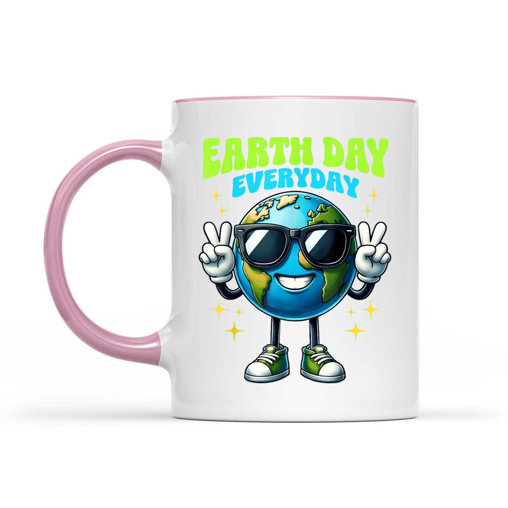 Earth Day Everyday Cool Earth Cartoon Sunglasses Peace Sign Eco Friendly Planet Mug