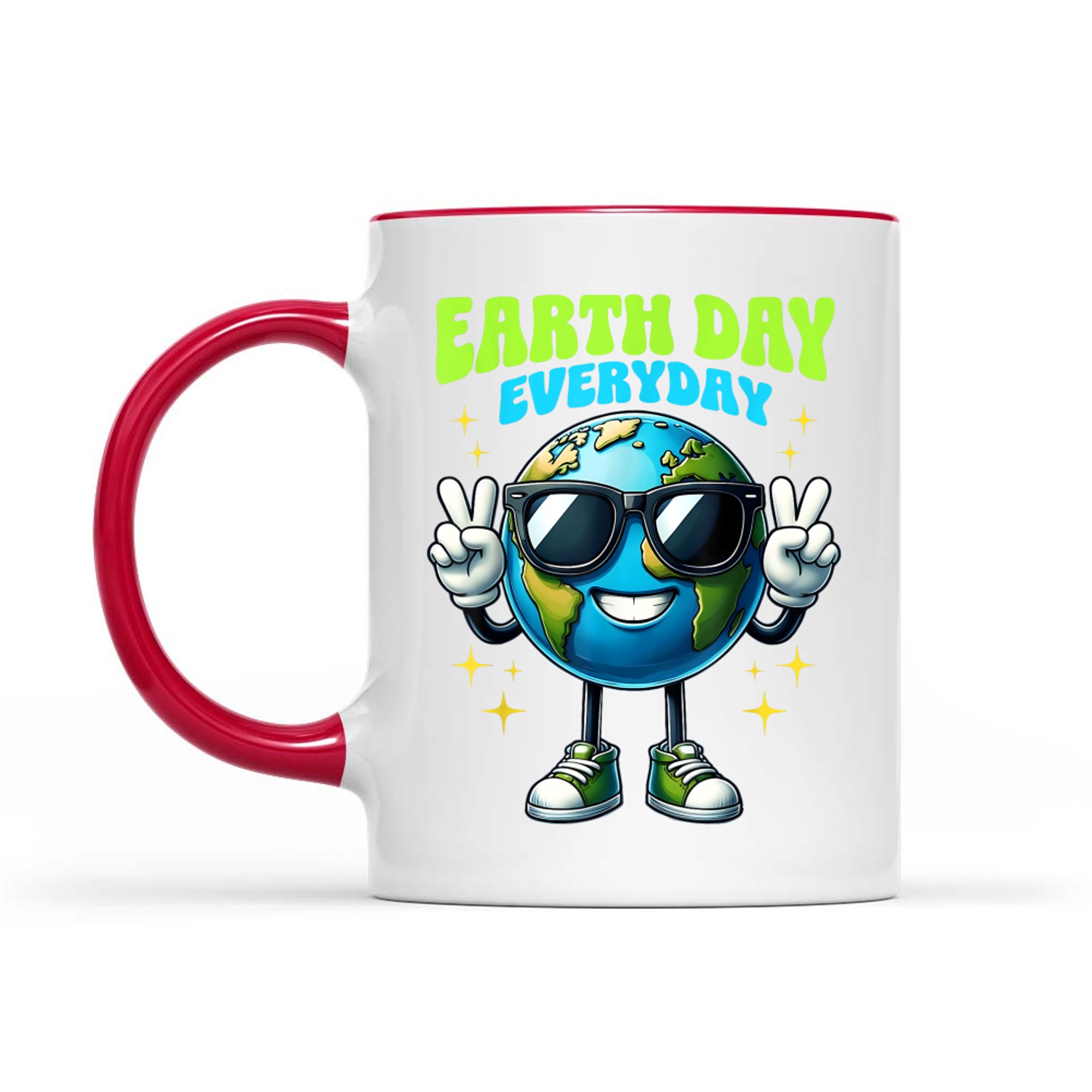 Earth Day Everyday Cool Earth Cartoon Sunglasses Peace Sign Eco Friendly Planet Mug