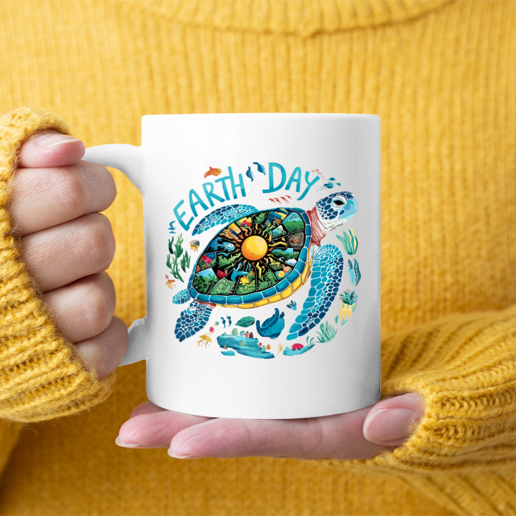 Earth Day Sea Turtle Save The Planet Natural Mug