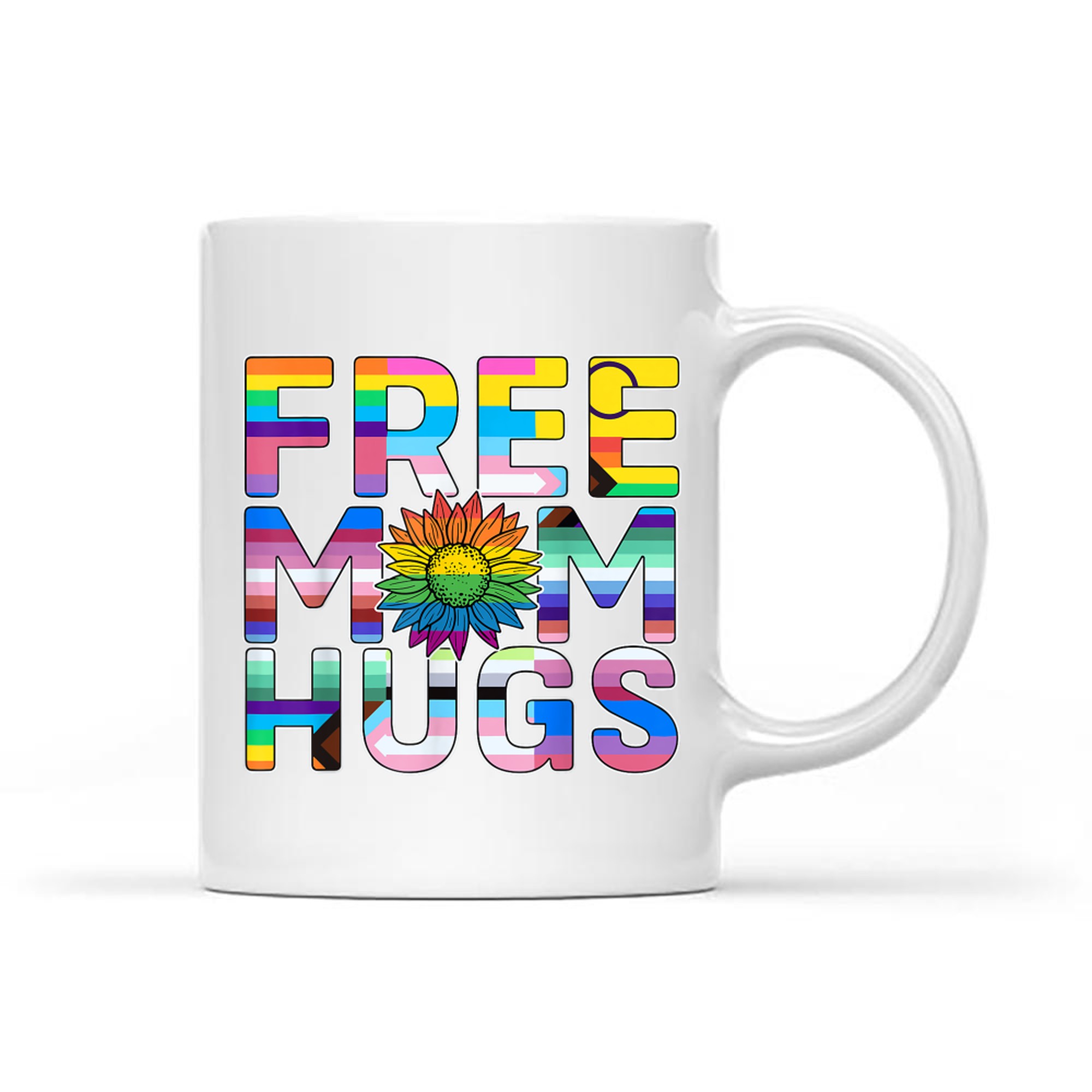 Free Mom Hugs LGBT Pride Mom Daisy Flower Lesbian Mother Day Mug