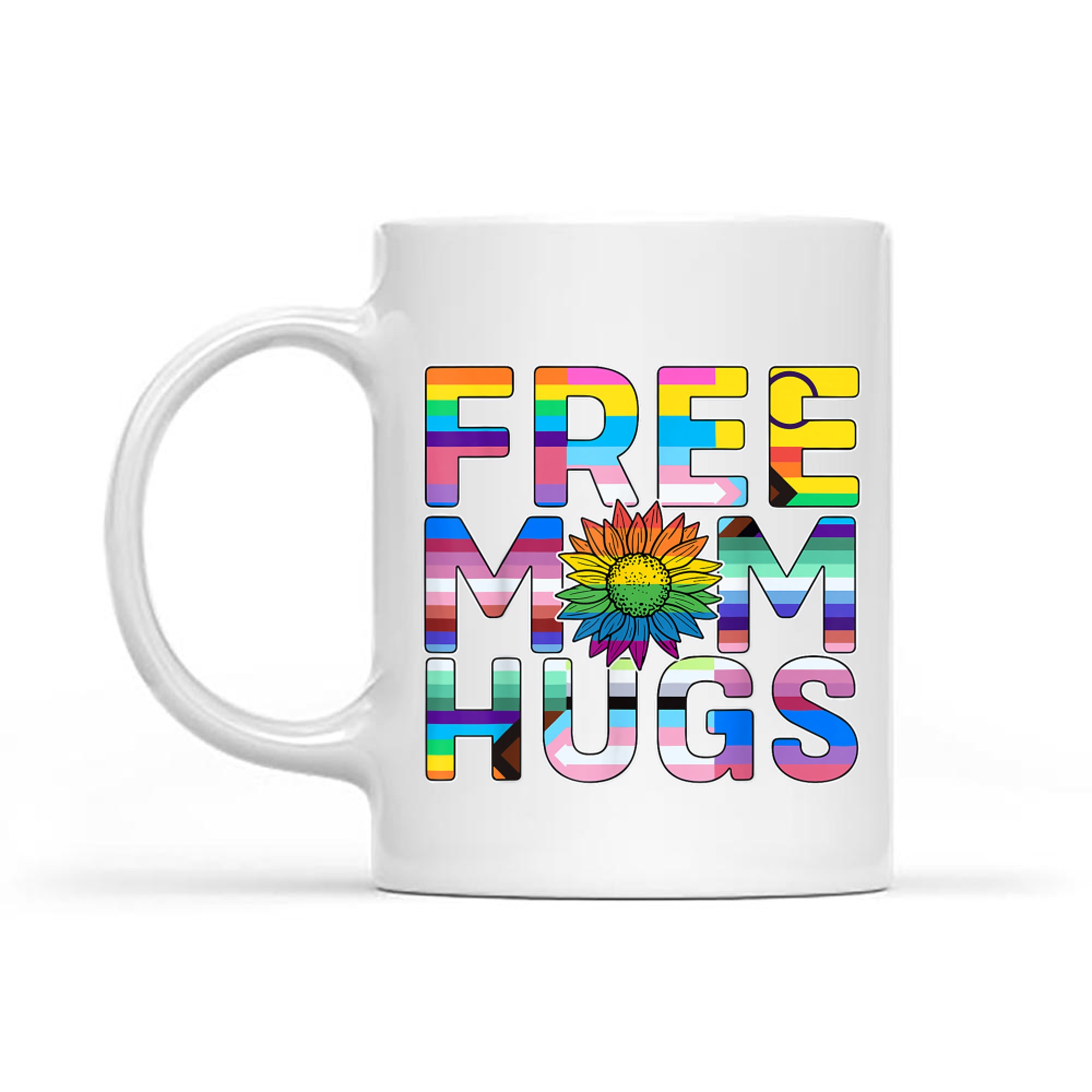 Free Mom Hugs LGBT Pride Mom Daisy Flower Lesbian Mother Day Mug