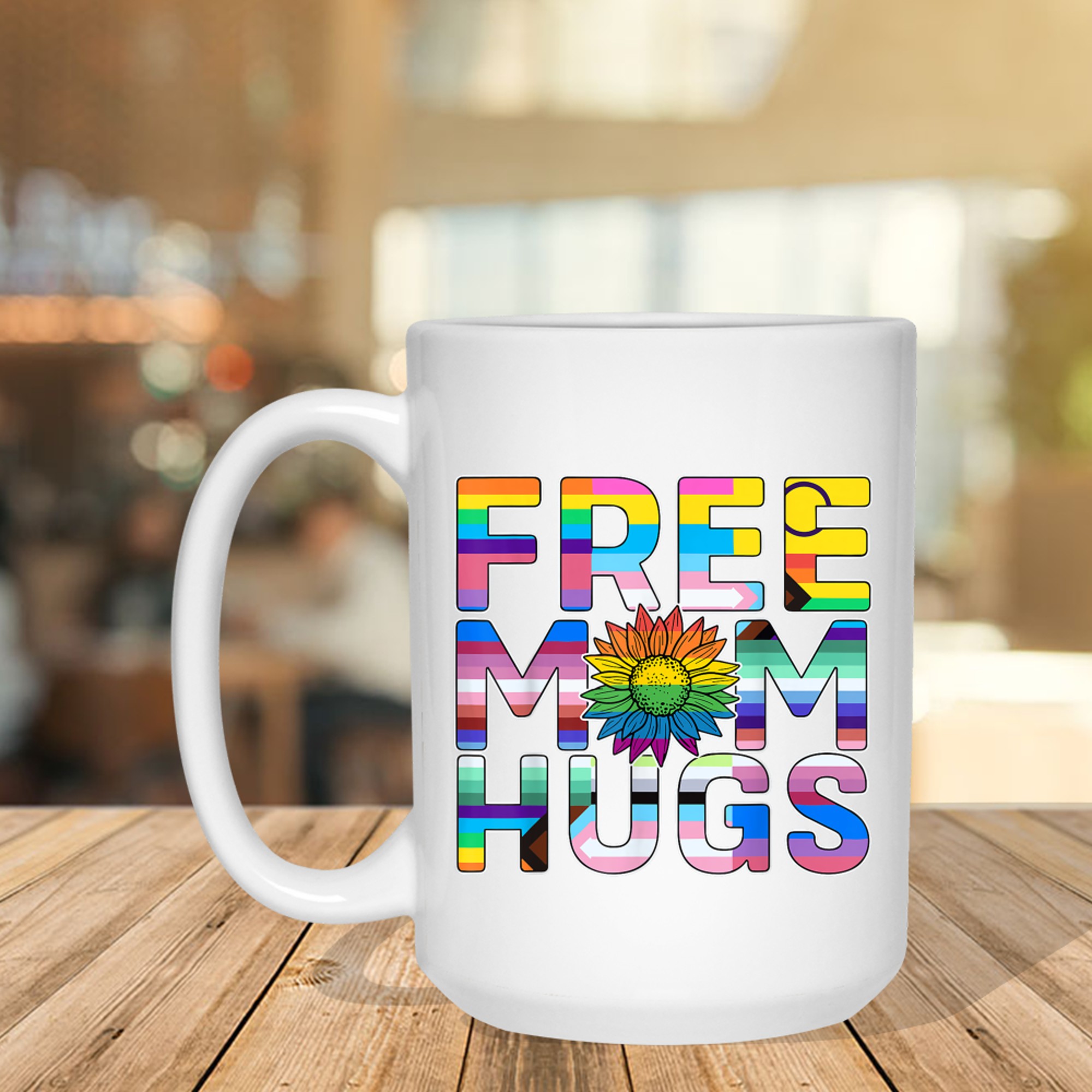 Free Mom Hugs LGBT Pride Mom Daisy Flower Lesbian Mother Day Mug
