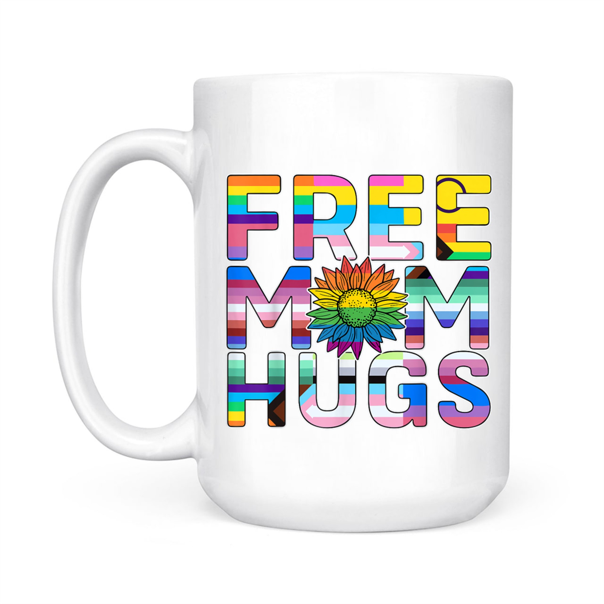 Free Mom Hugs LGBT Pride Mom Daisy Flower Lesbian Mother Day Mug