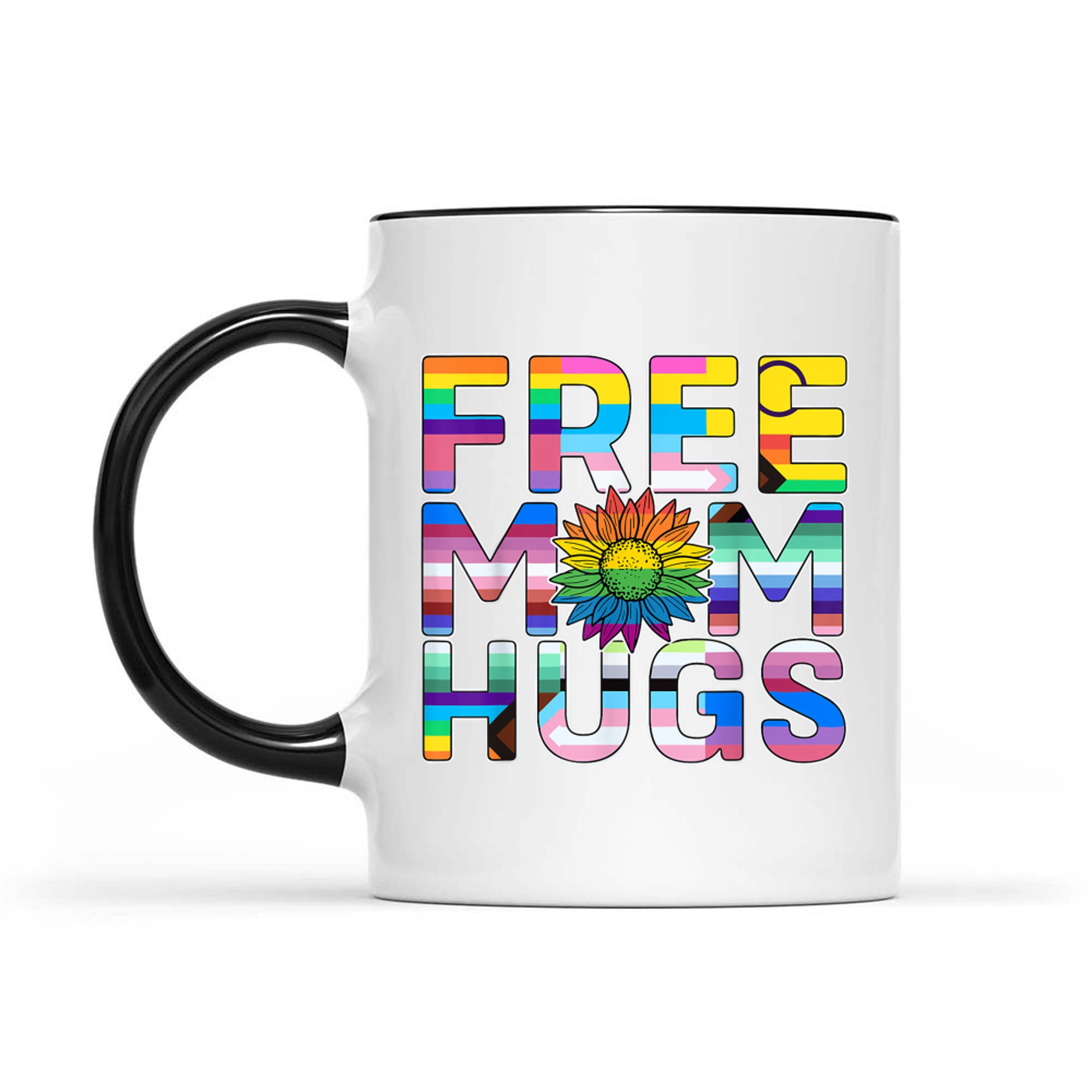 Free Mom Hugs LGBT Pride Mom Daisy Flower Lesbian Mother Day Mug