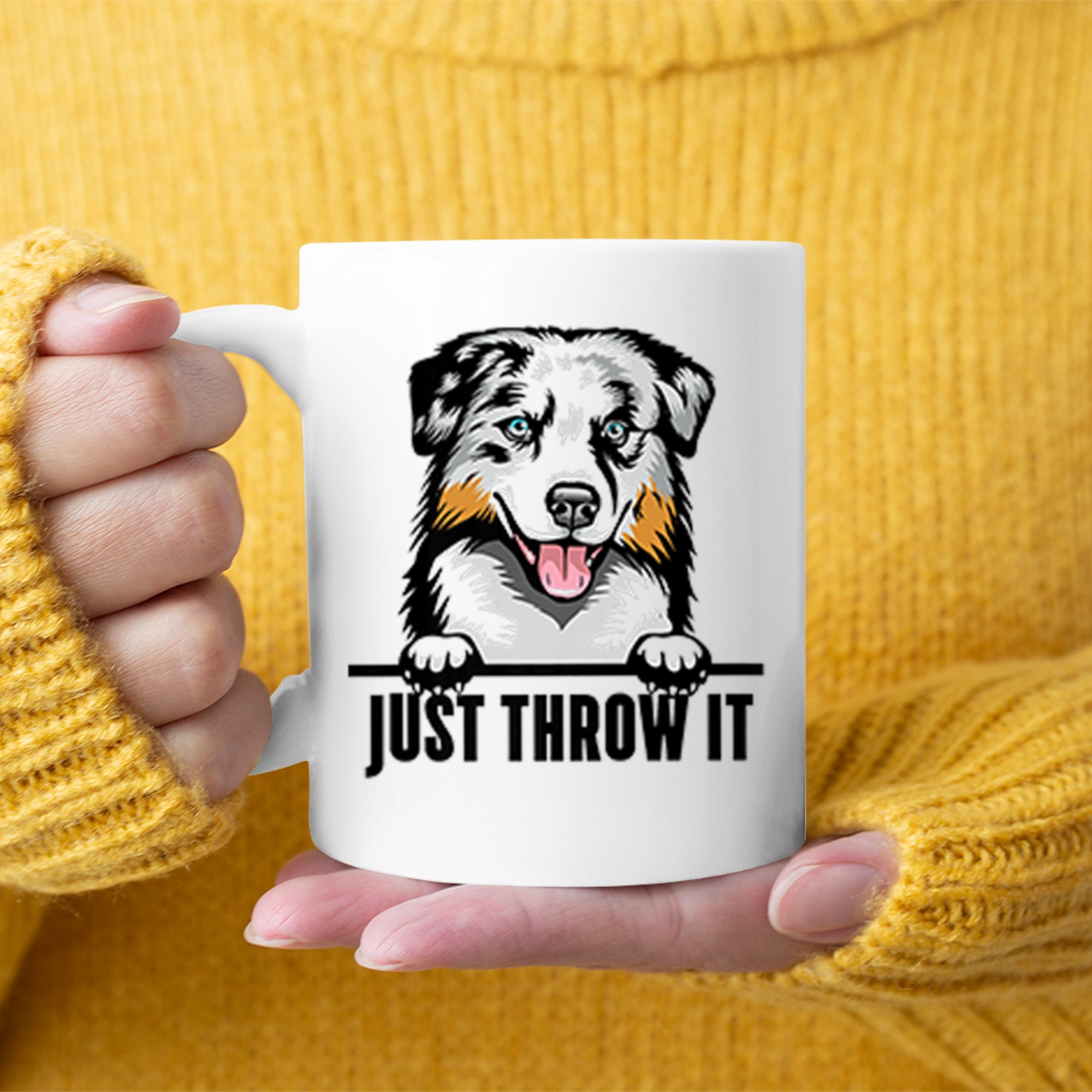 Funny Australian Shepherd Dog Art Playful Ball Fetching Pet Lover Mug