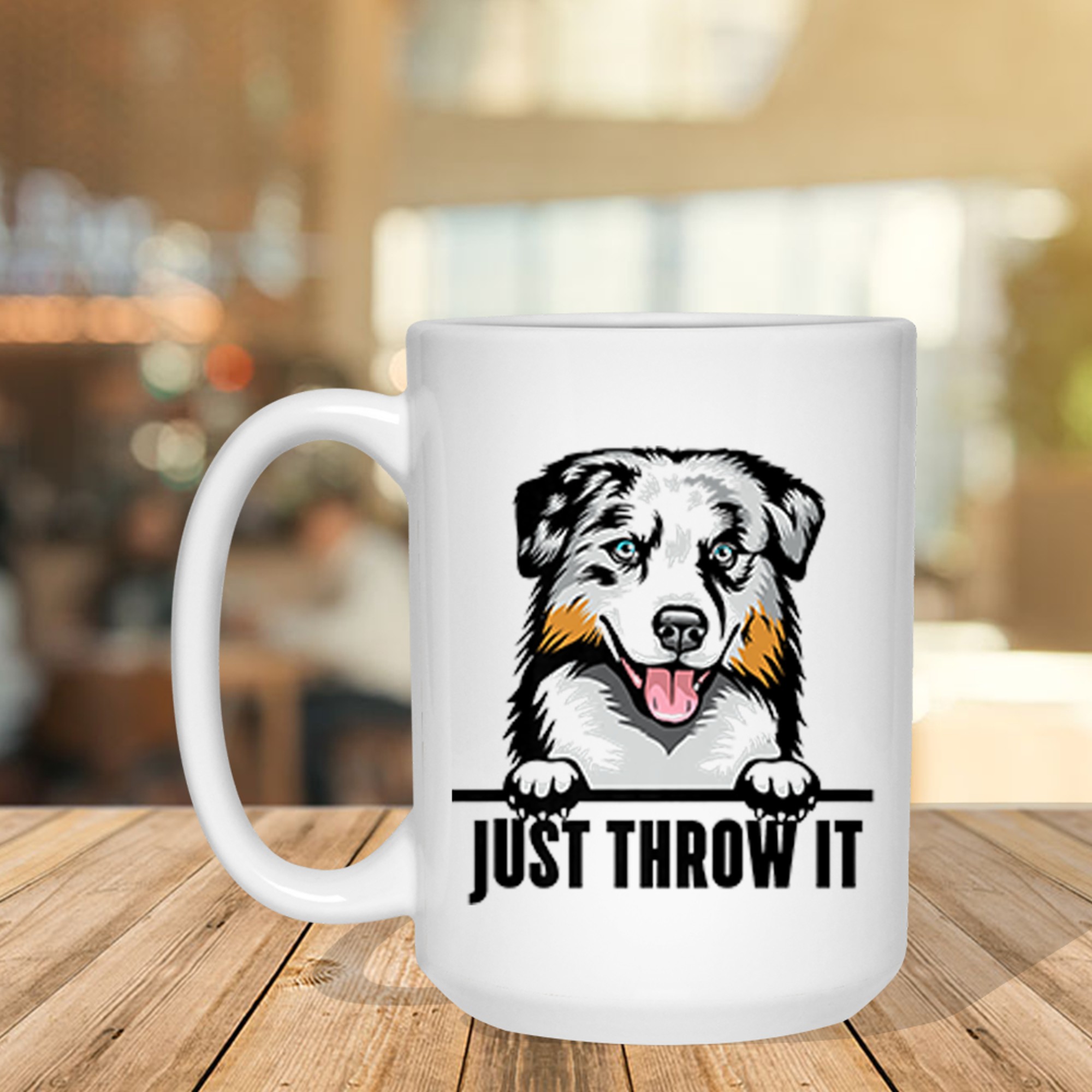 Funny Australian Shepherd Dog Art Playful Ball Fetching Pet Lover Mug