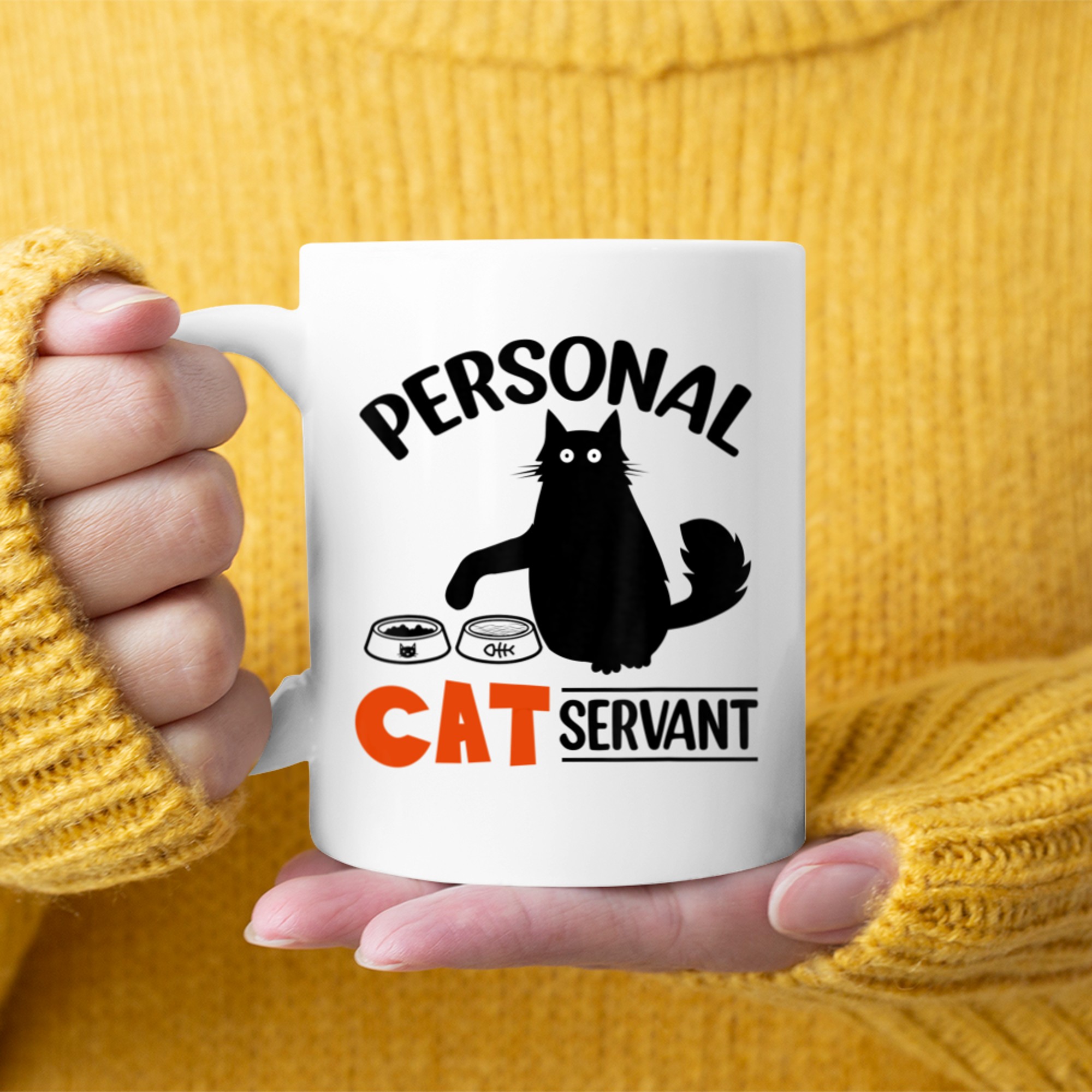 Funny Black Cat Personal Cat Servant Mug