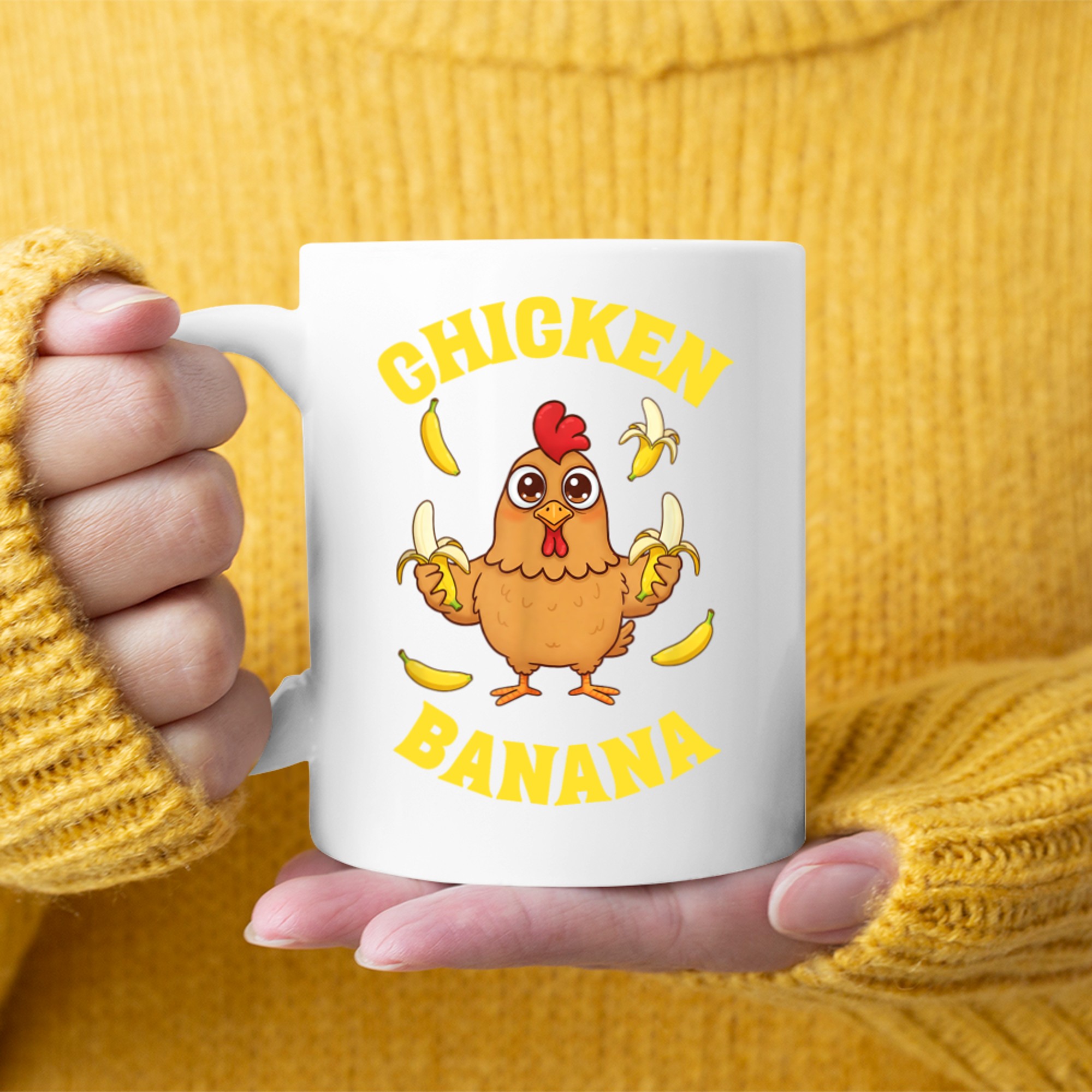 Funny Chicken Holding Bananas Silly Farm Animal Humor Mug