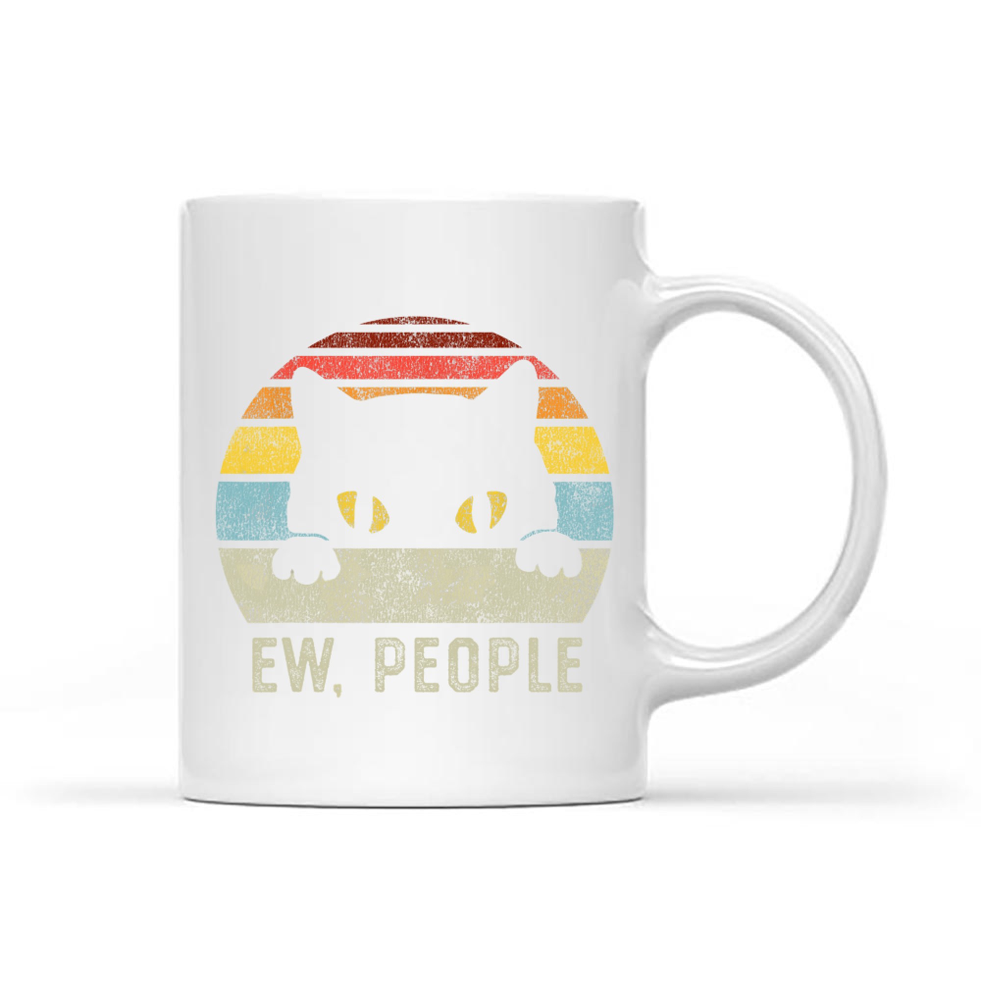 Funny Introvert Vibe Cat Graphic Retro 80s Style Sunset Sarcastic Quote Mug
