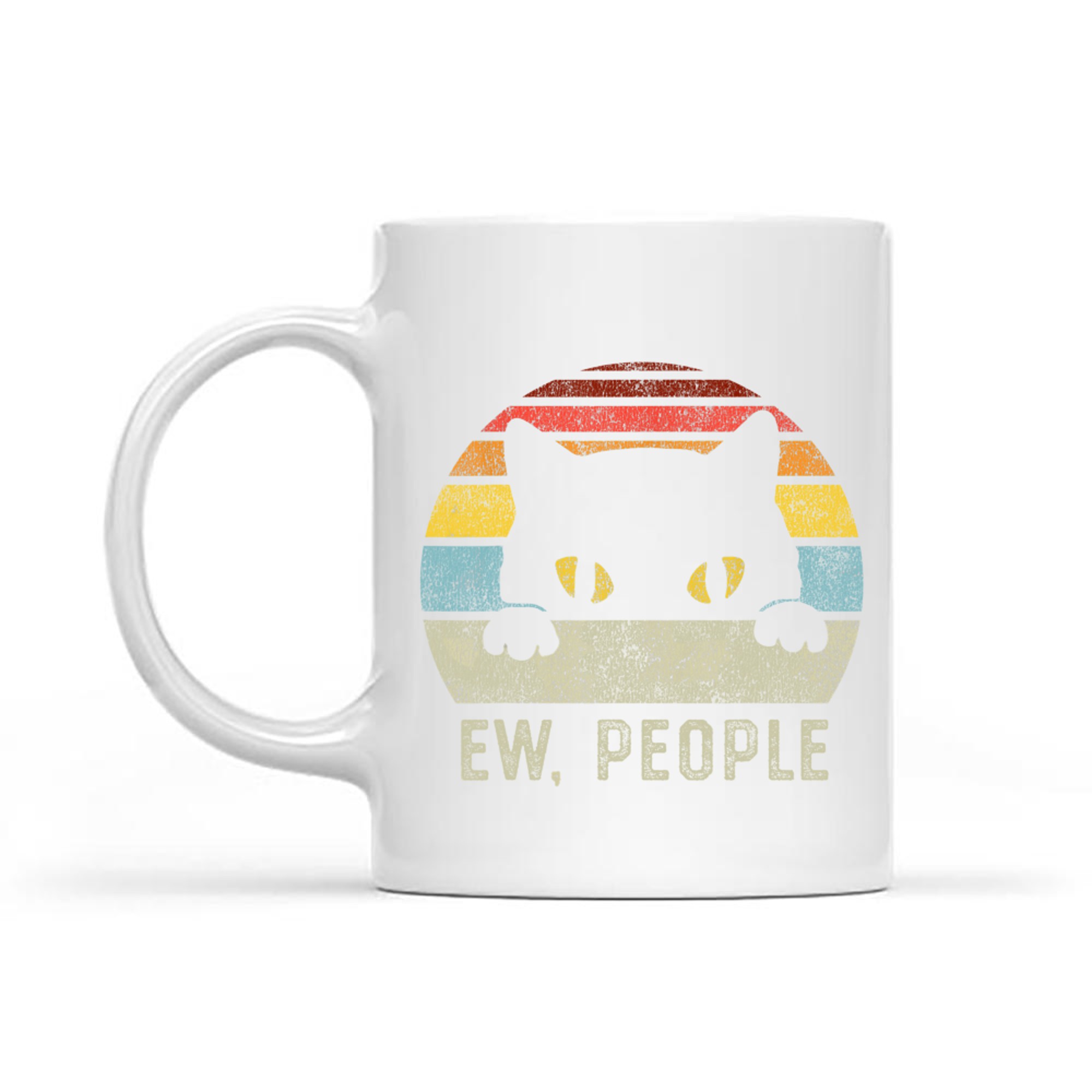 Funny Introvert Vibe Cat Graphic Retro 80s Style Sunset Sarcastic Quote Mug