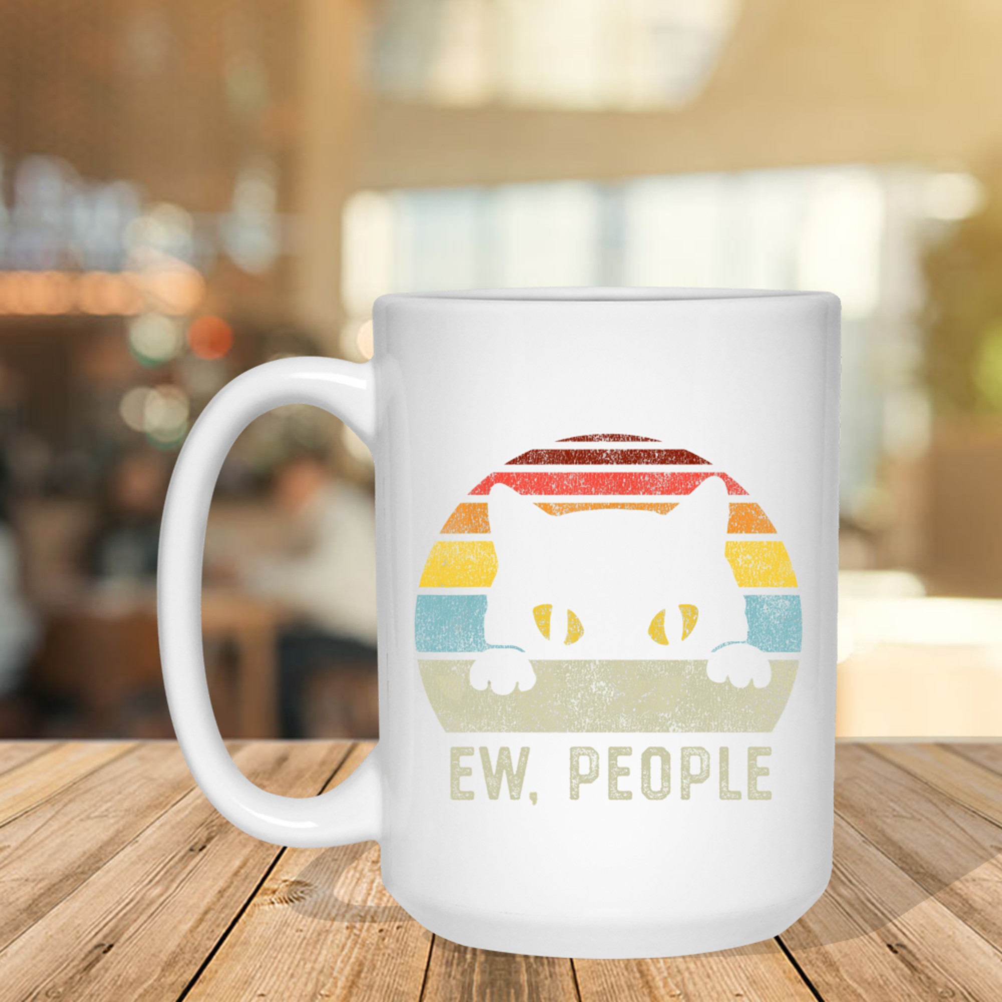 Funny Introvert Vibe Cat Graphic Retro 80s Style Sunset Sarcastic Quote Mug