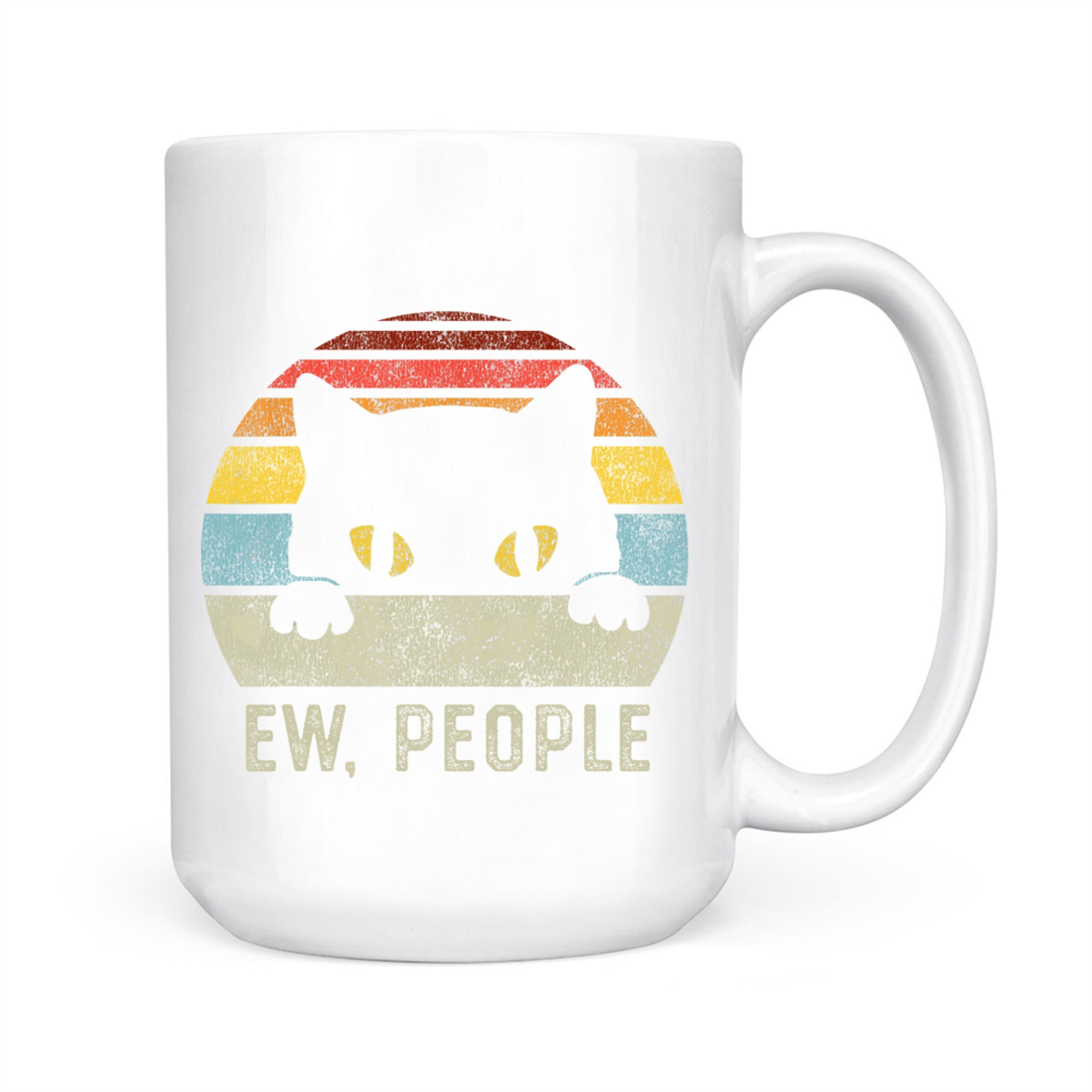 Funny Introvert Vibe Cat Graphic Retro 80s Style Sunset Sarcastic Quote Mug