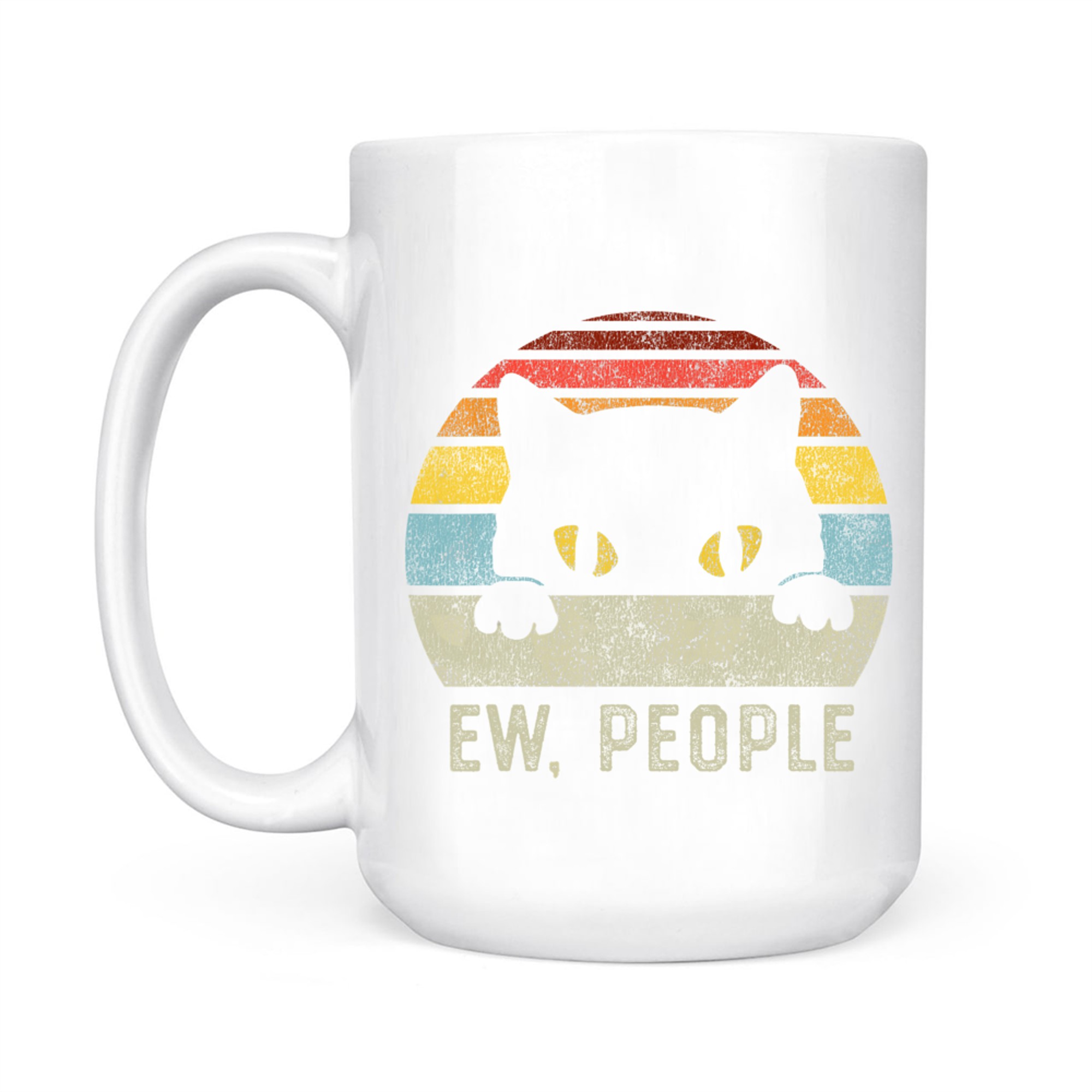 Funny Introvert Vibe Cat Graphic Retro 80s Style Sunset Sarcastic Quote Mug