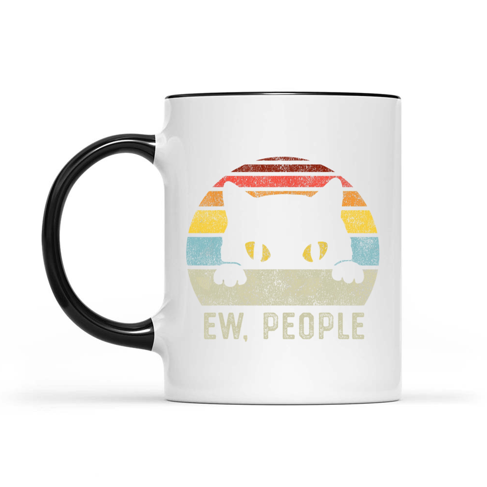 Funny Introvert Vibe Cat Graphic Retro 80s Style Sunset Sarcastic Quote Mug
