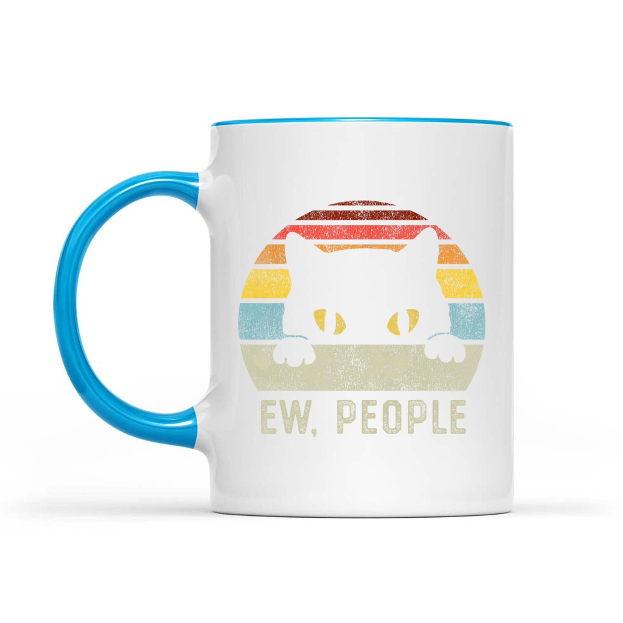 Funny Introvert Vibe Cat Graphic Retro 80s Style Sunset Sarcastic Quote Mug