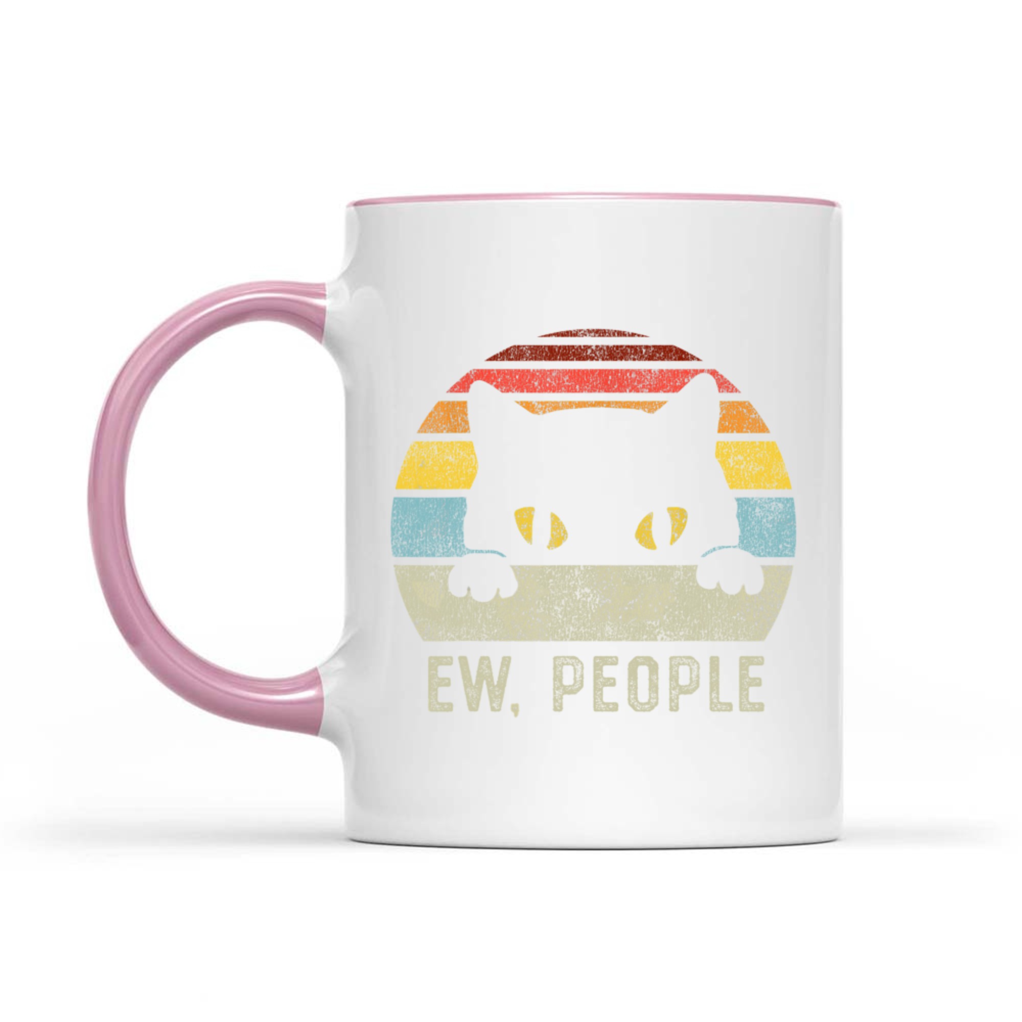 Funny Introvert Vibe Cat Graphic Retro 80s Style Sunset Sarcastic Quote Mug