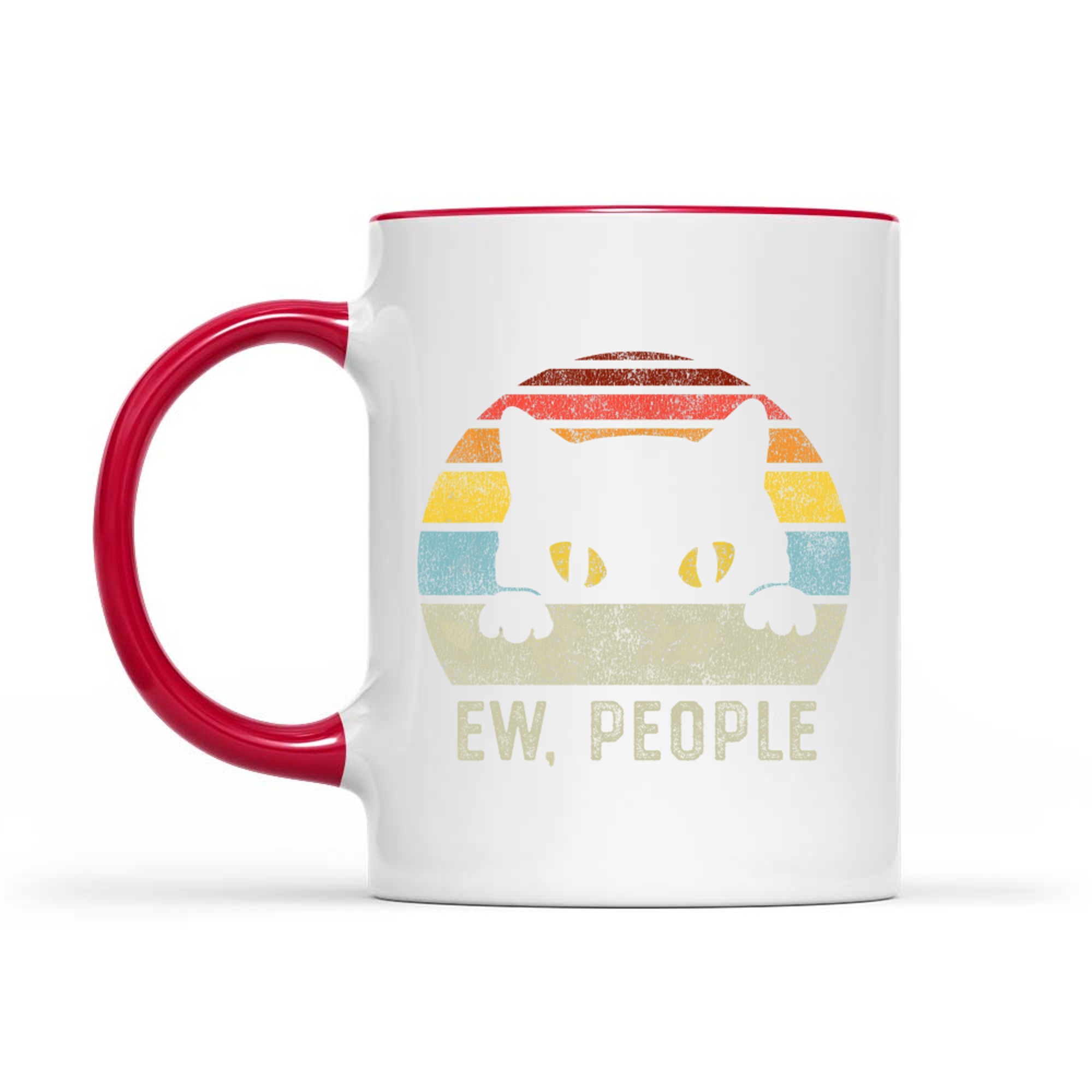 Funny Introvert Vibe Cat Graphic Retro 80s Style Sunset Sarcastic Quote Mug