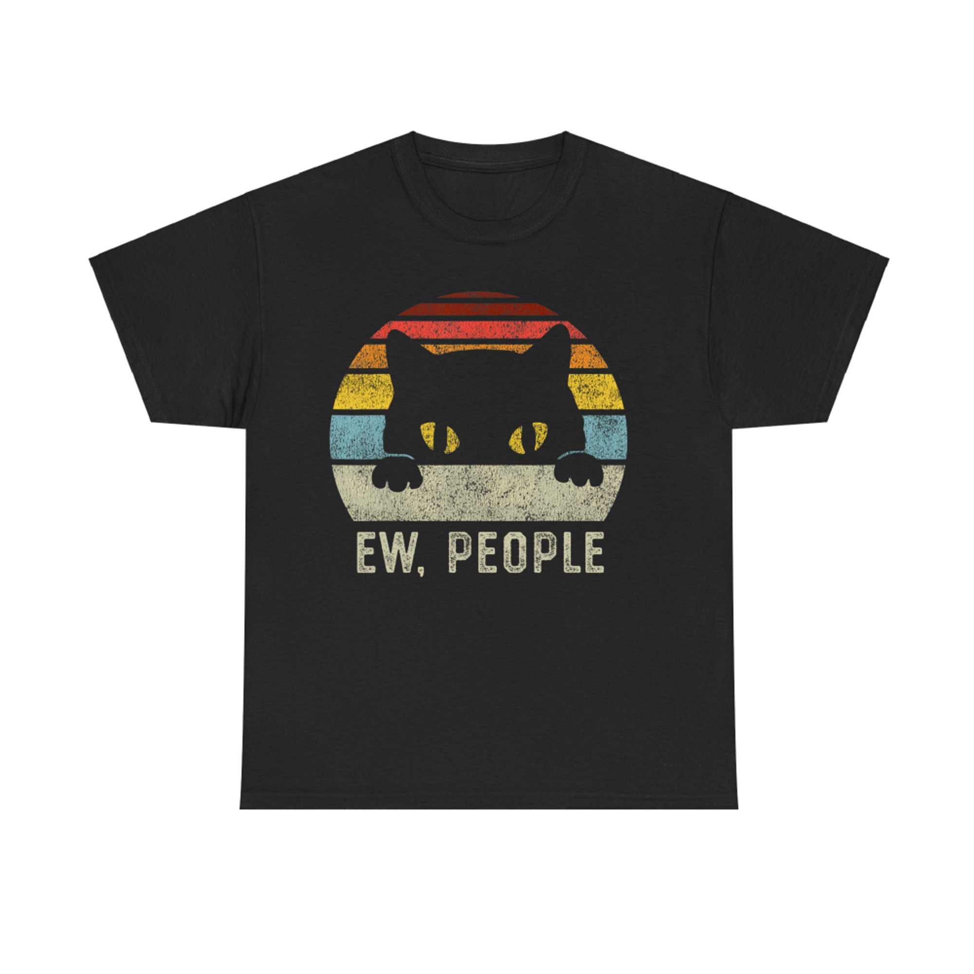 Funny Introvert Vibe Cat Graphic Retro 80s Style Sunset Sarcastic Quote T-Shirt