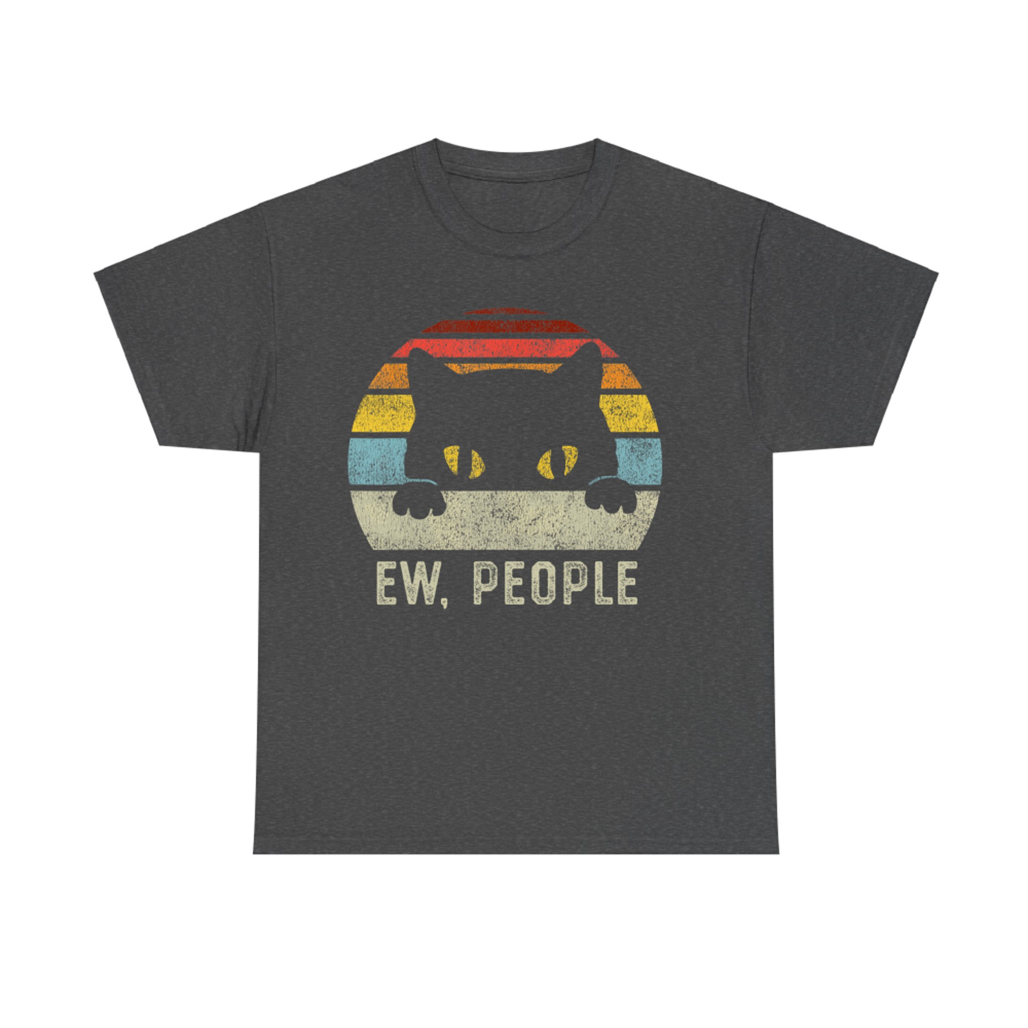 Funny Introvert Vibe Cat Graphic Retro 80s Style Sunset Sarcastic Quote T-Shirt