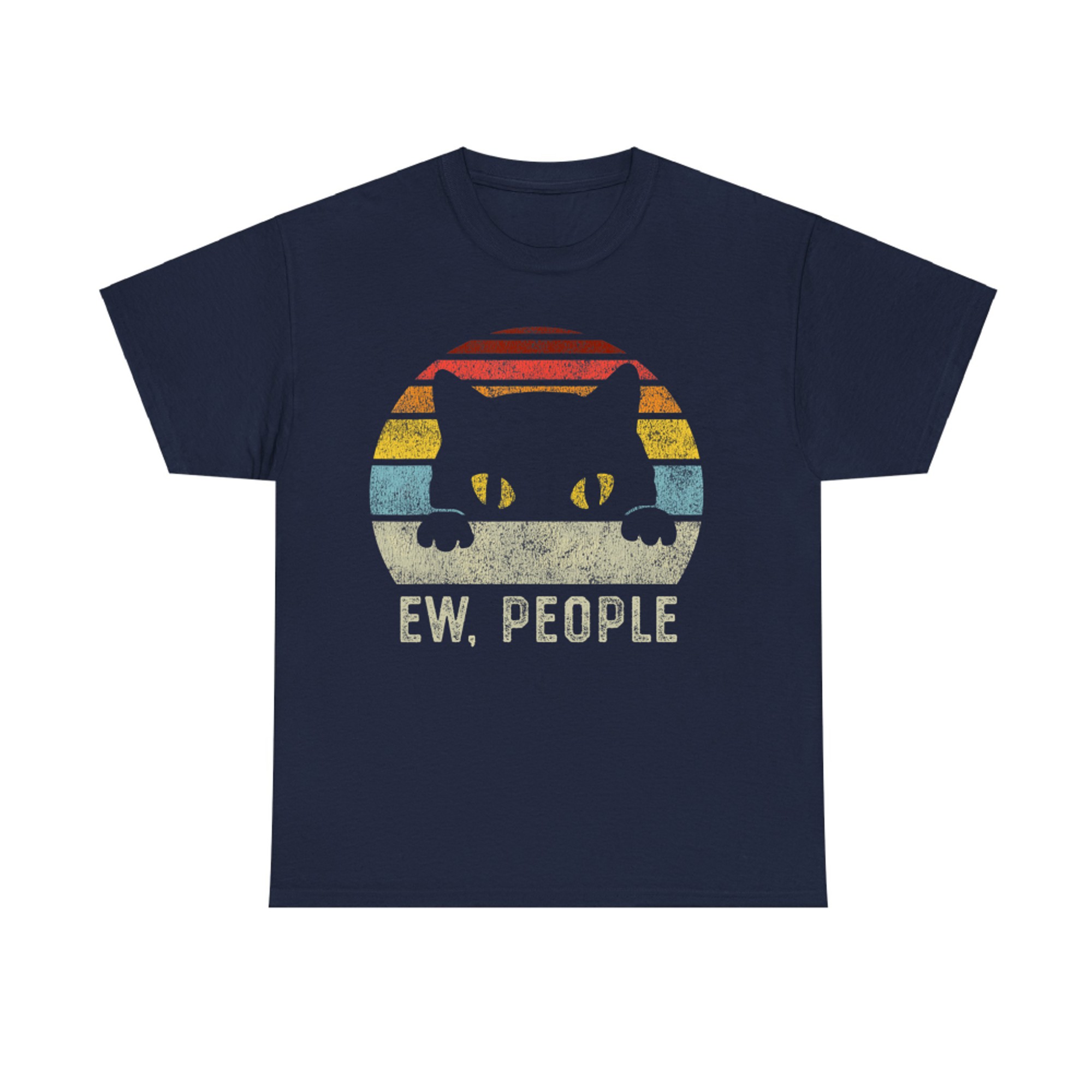 Funny Introvert Vibe Cat Graphic Retro 80s Style Sunset Sarcastic Quote T-Shirt