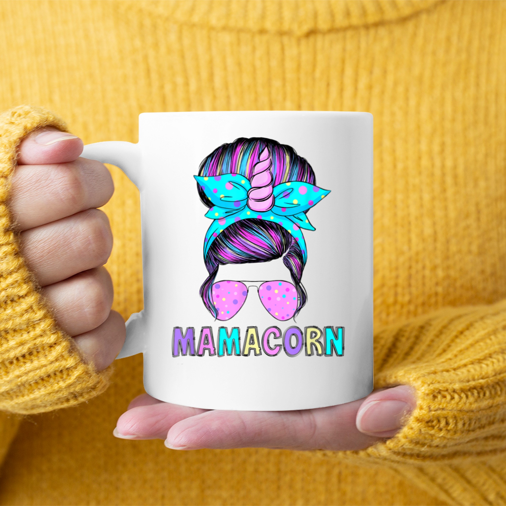 Funny Mamacorn Unicorn Messy Bun Mom Mother's Day Mug