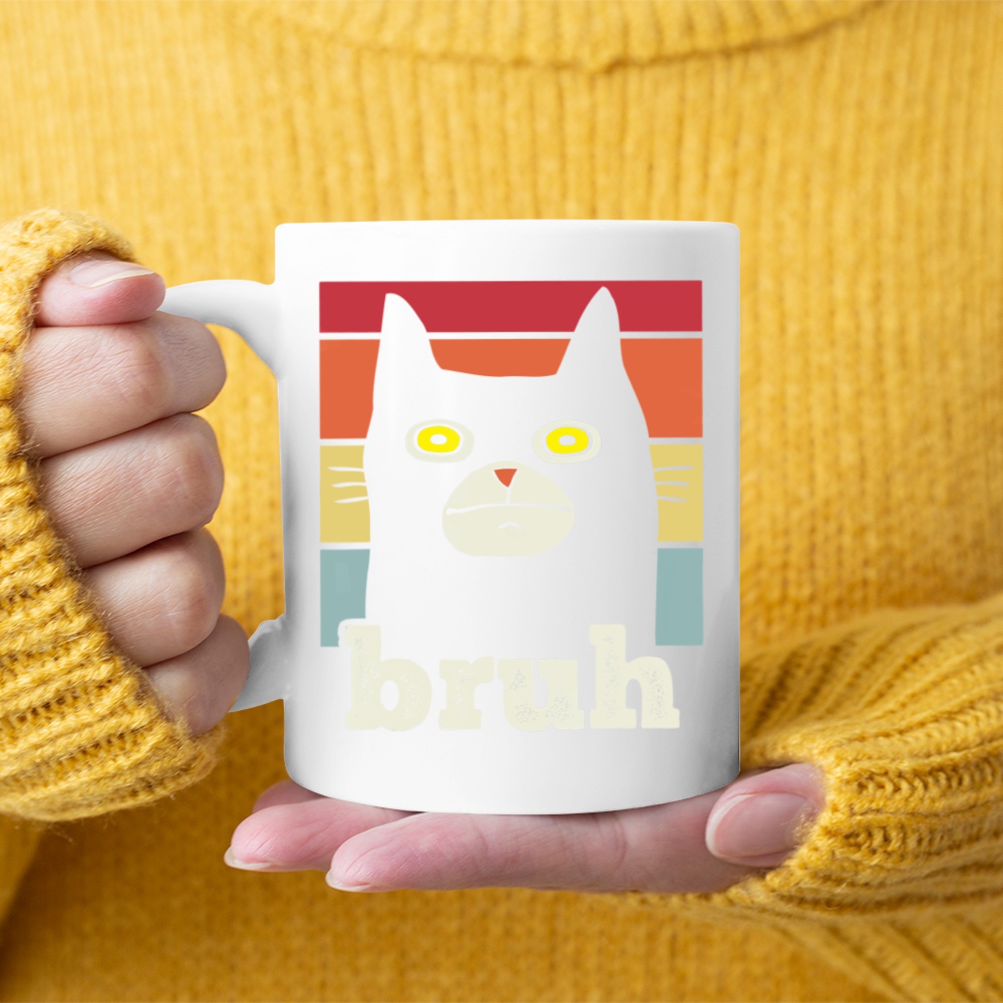 Funny Meme Saying Bruh With Cat Greetings Mug