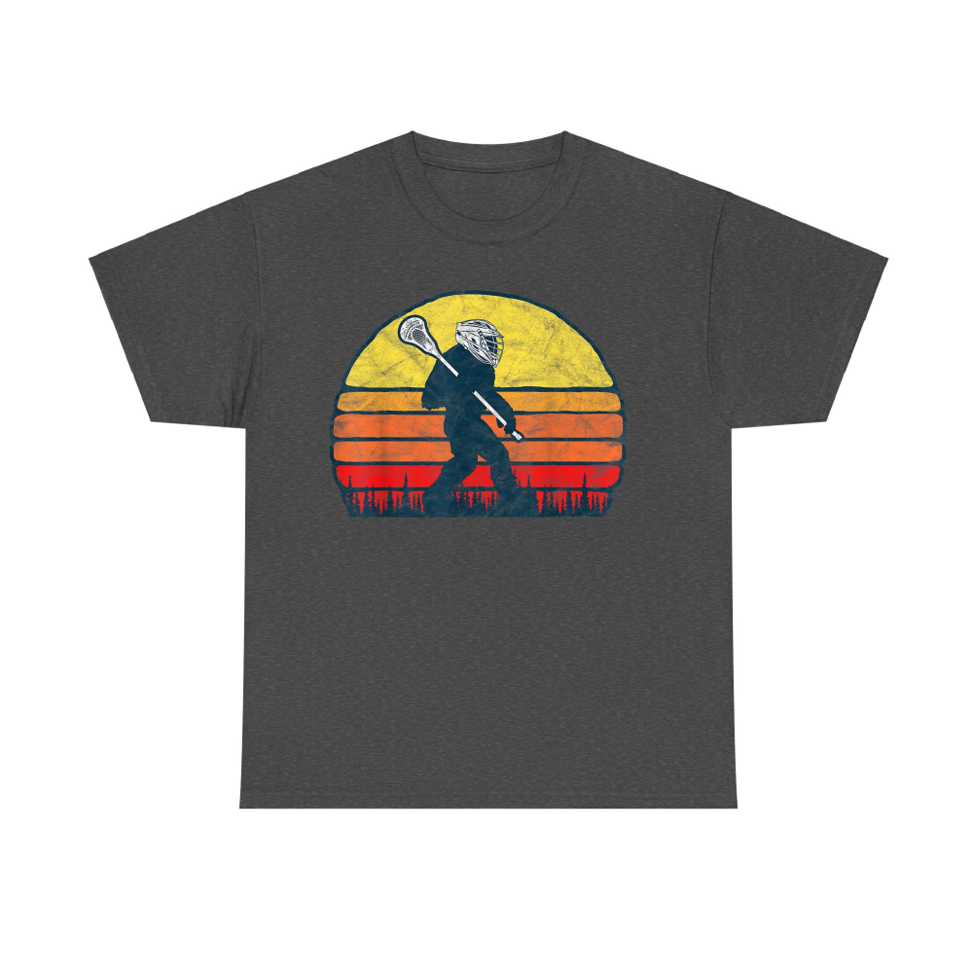 Funny Sasquatch Lax Bigfoot Lacrosse Vintage 80s Sunset T-Shirt