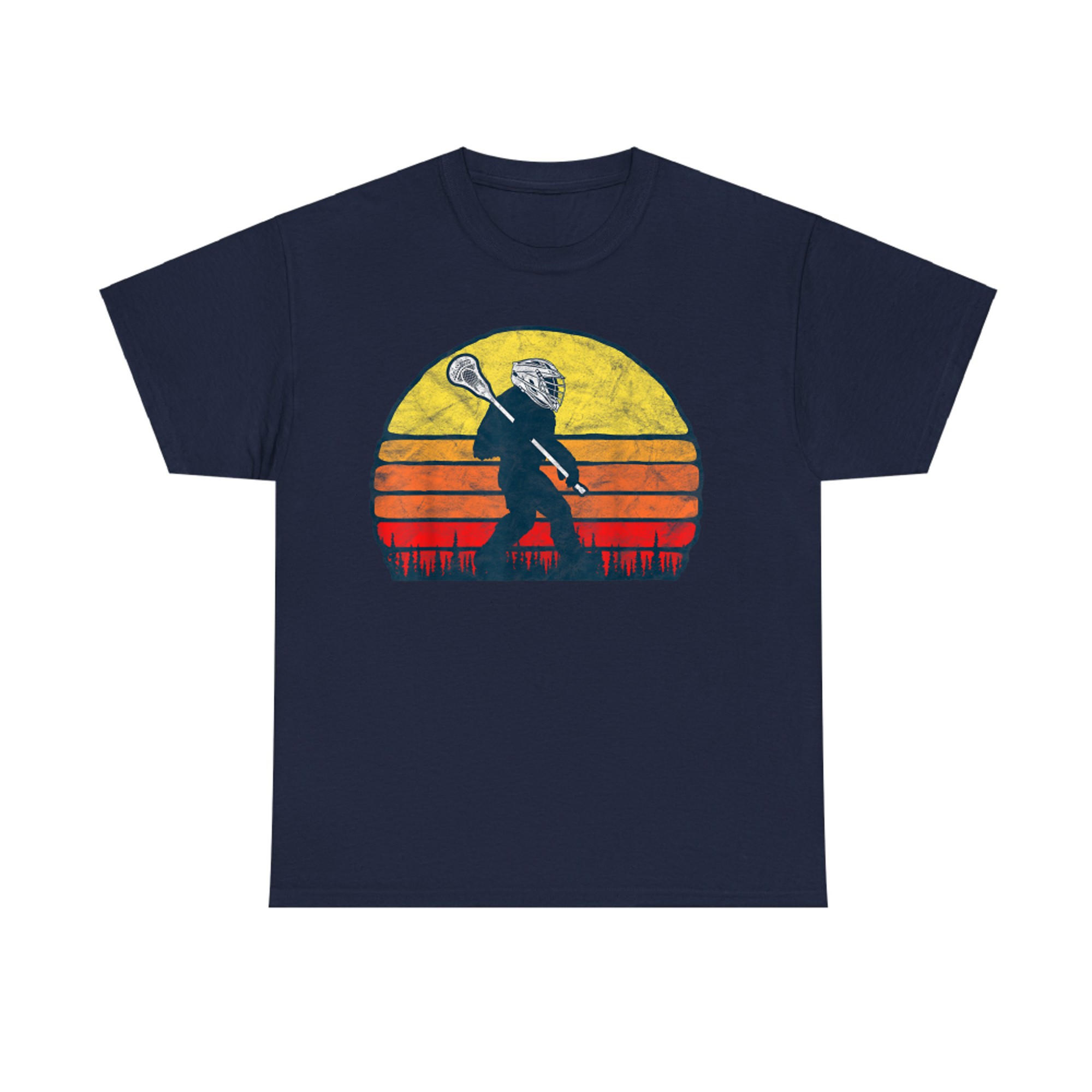Funny Sasquatch Lax Bigfoot Lacrosse Vintage 80s Sunset T-Shirt