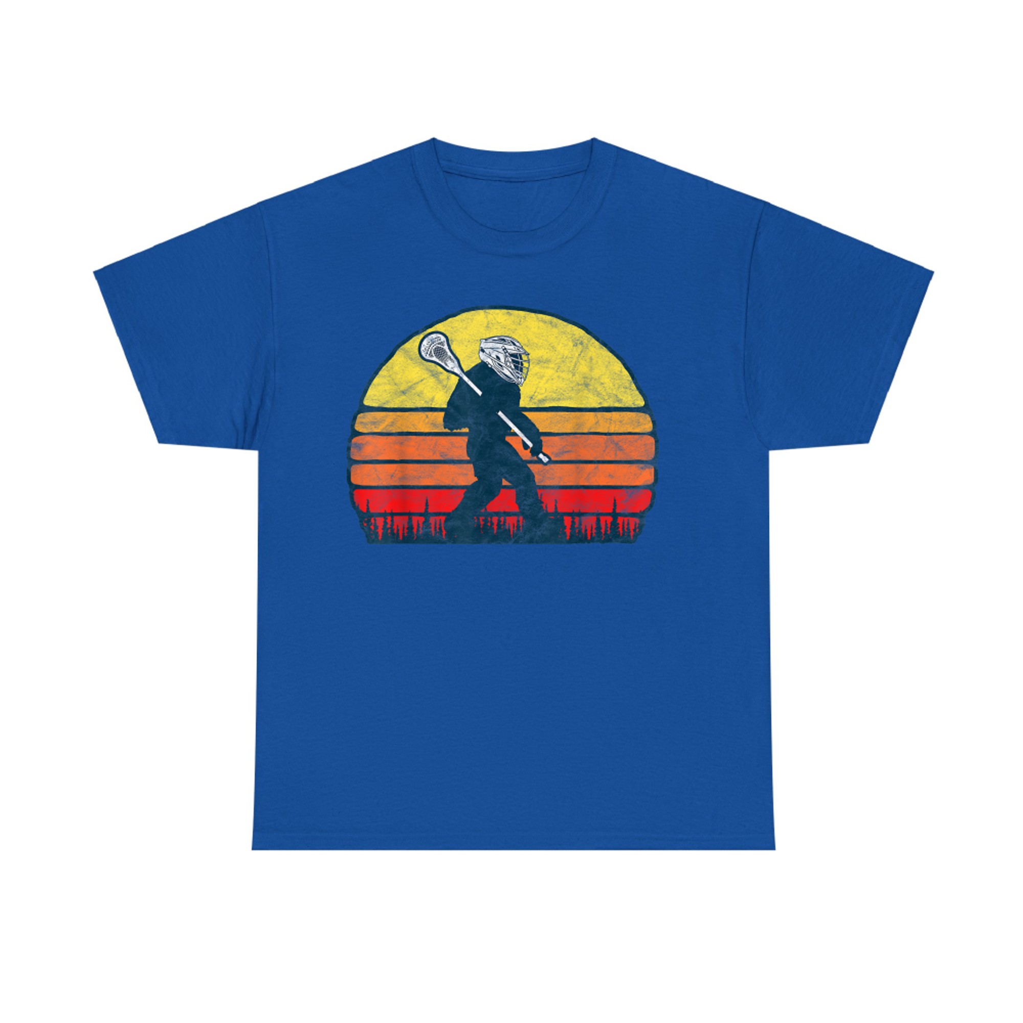 Funny Sasquatch Lax Bigfoot Lacrosse Vintage 80s Sunset T-Shirt